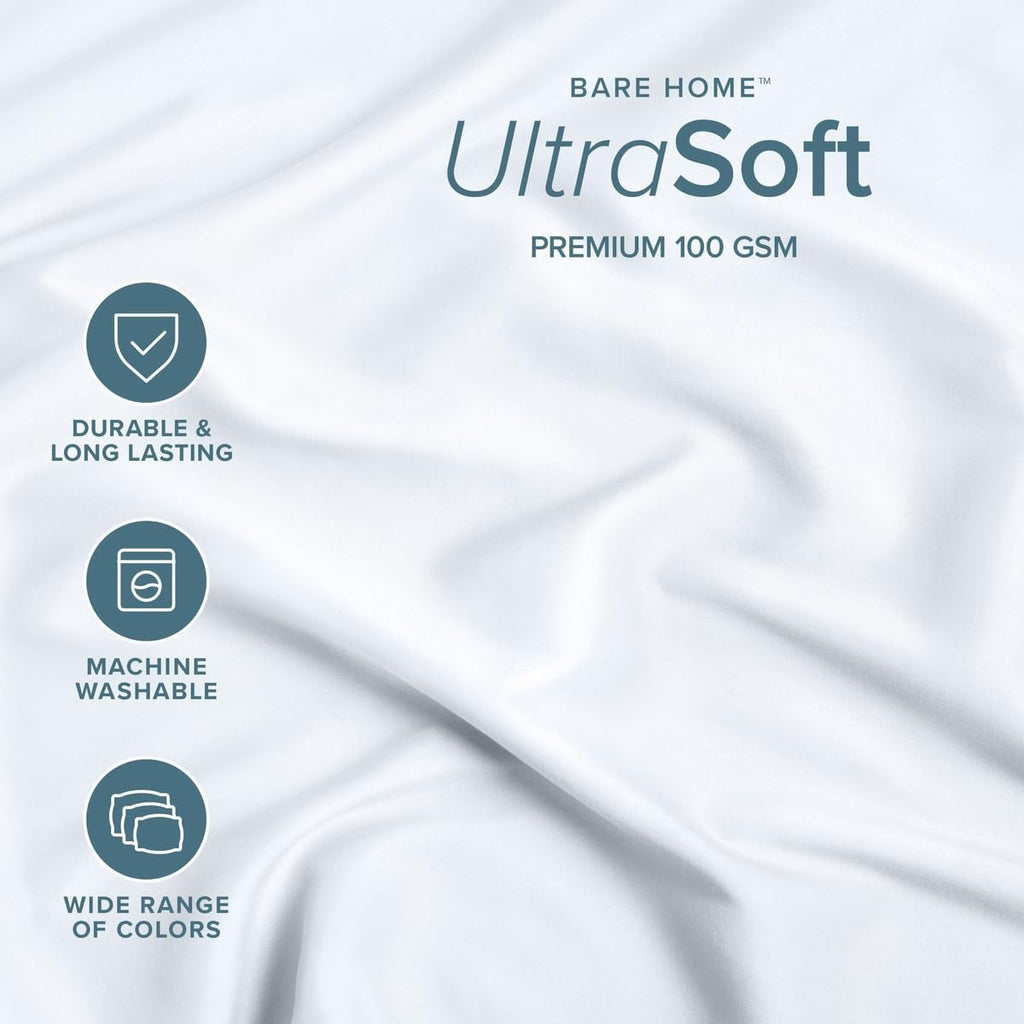 Bare Home Fitted Sheet + Pillowcase Set - Luxury 1800 Ultra-Soft Microfiber - Double Brushed - Deep Pockets - Easy Fit - Fitted Sheet and Pillowcases (Queen, White)