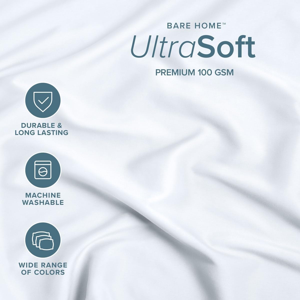 Bare Home Fitted Sheet + Pillowcase Set - Luxury 1800 Ultra-Soft Microfiber - Double Brushed - Deep Pockets - Easy Fit - Fitted Sheet and Pillowcases (Queen, White)