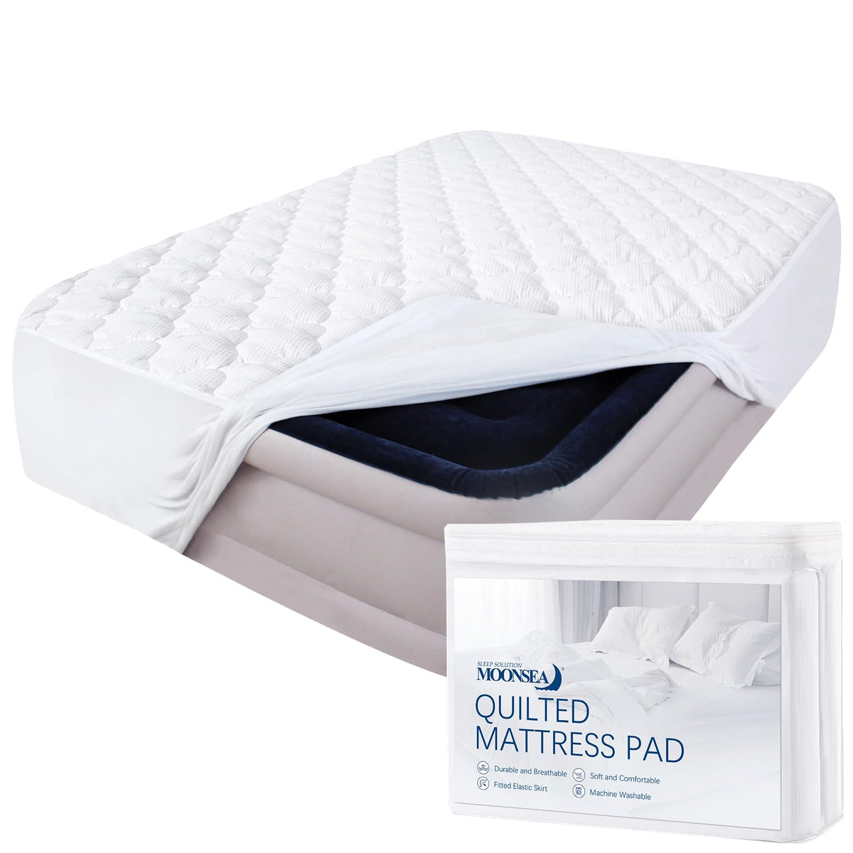 Queen Mattress Pad Thick Quilted Mattress Topper, Air Mattress Cover, Super Soft Breathable and Noiseless Down Alternative Fiber Extra Thick Mattress Pad with Deep Pocket Fits up to 23 Inch Mattress
