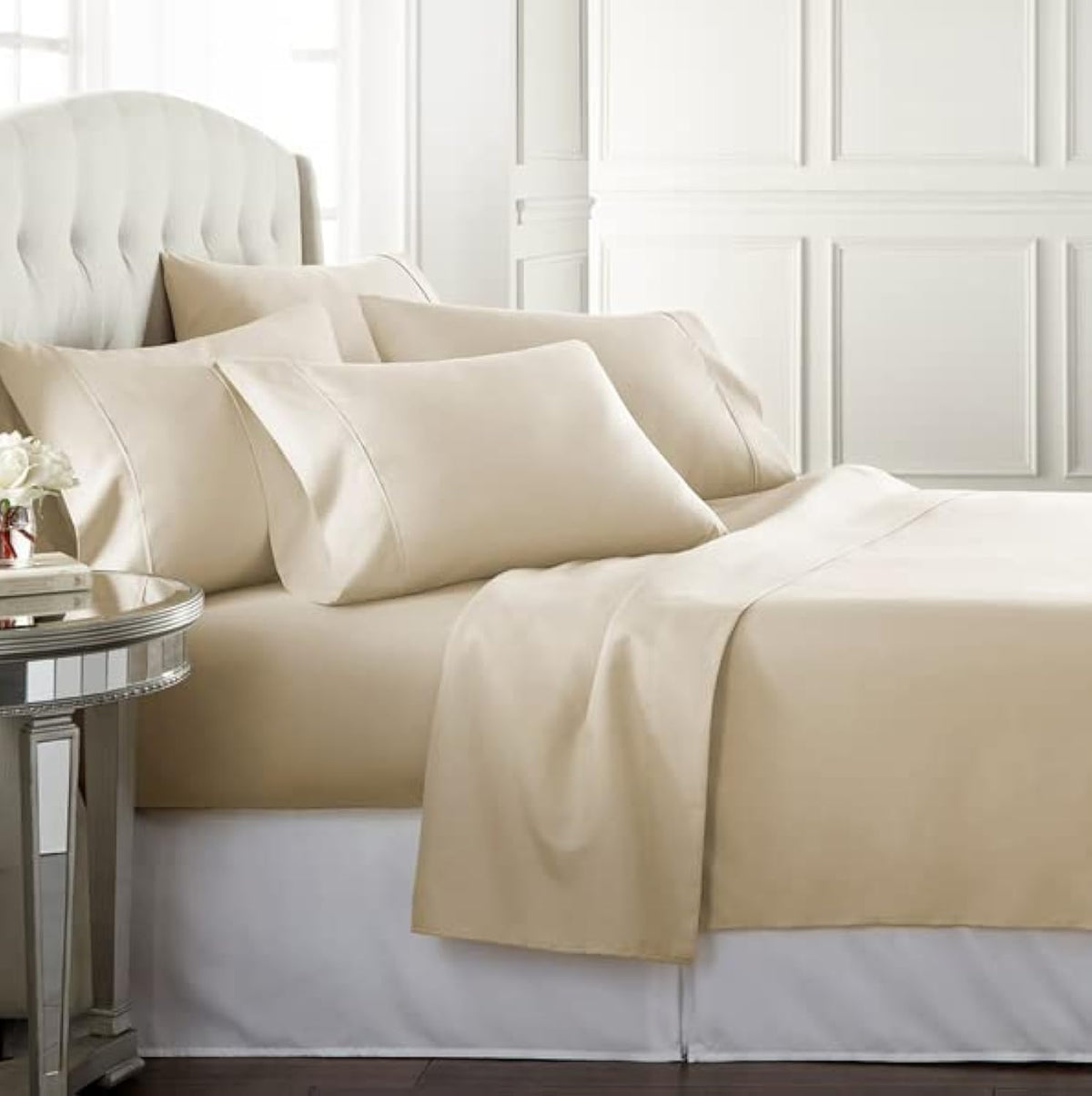 Danjor Linens Bed Sheet Set Queen Size for Hot Sleepers, Hotel Premium Sheets with 4 Pillowcases, Lightweight Brushed Microfiber Deep Pockets, Breathable Cooling 6 Piece Bedding Sets, White