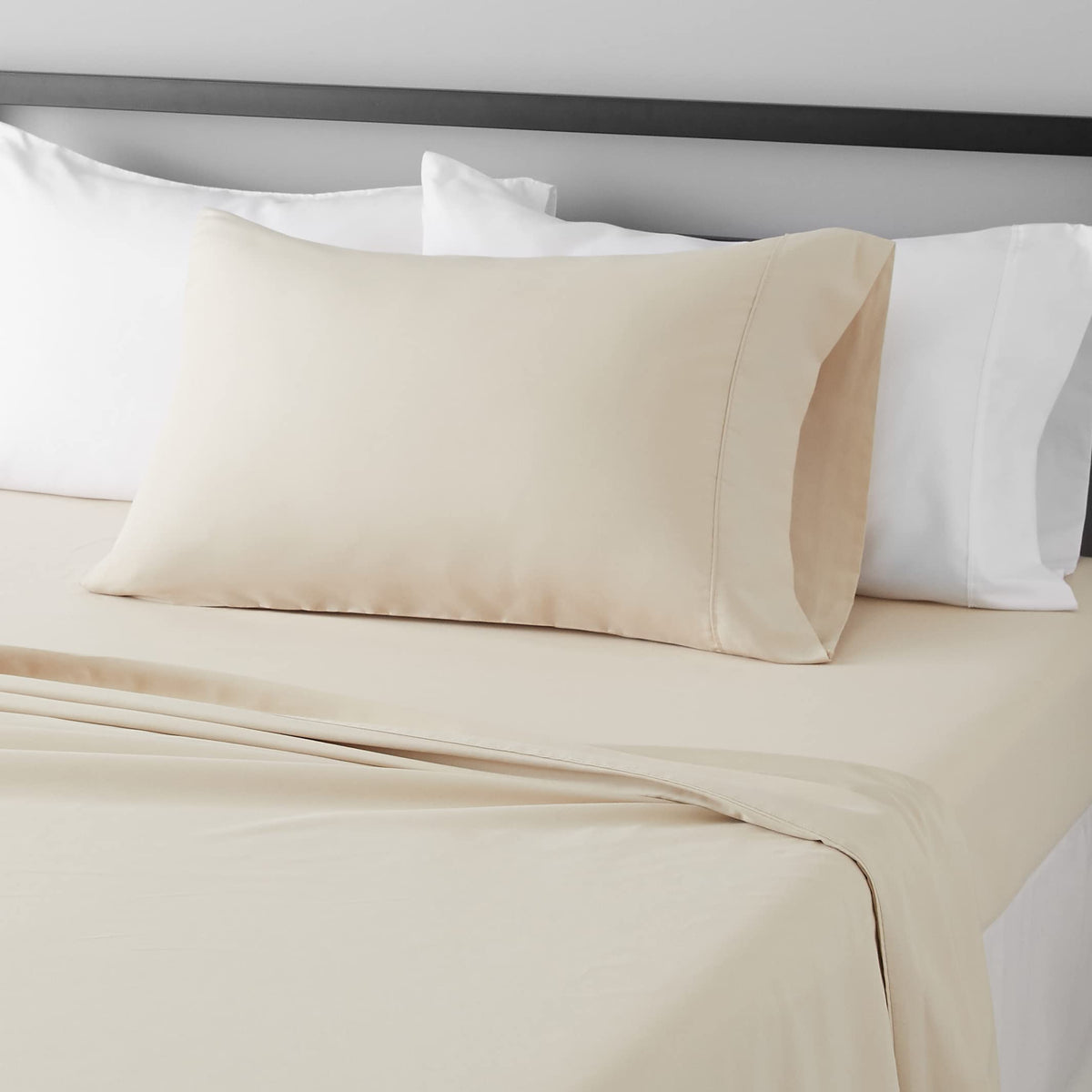 Amazon Basics Lightweight Super Soft Easy Care Wrinkle-Free Breathable Brushed Microfiber 3-Piece Bed Sheet Set with 14-Inch Deep Pockets, Twin, Dark Gray, Solid