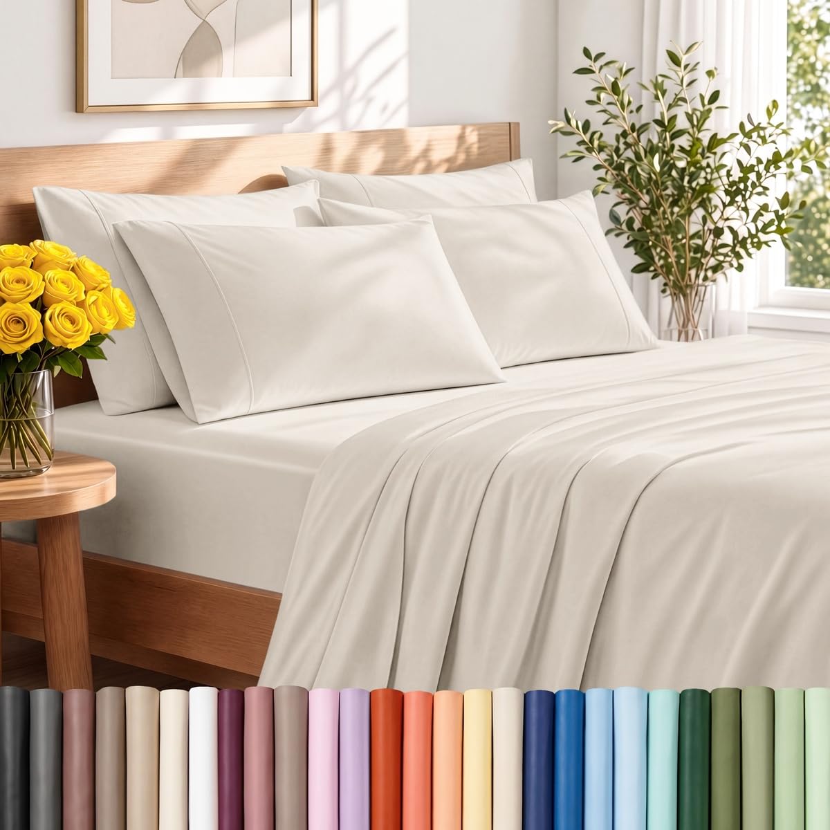 Bare Home Sheet Set 1800 Ultra-Soft with 2 Pillowcases (Twin XL, Light Grey)