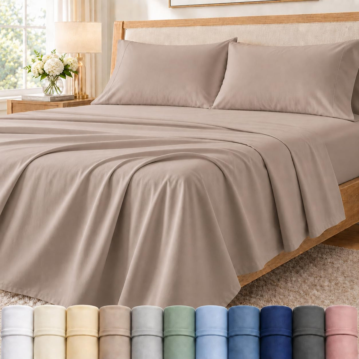 Queen Sheet Set, 400 Thread Count Bed Sheets Queen Size Set - French Blue
