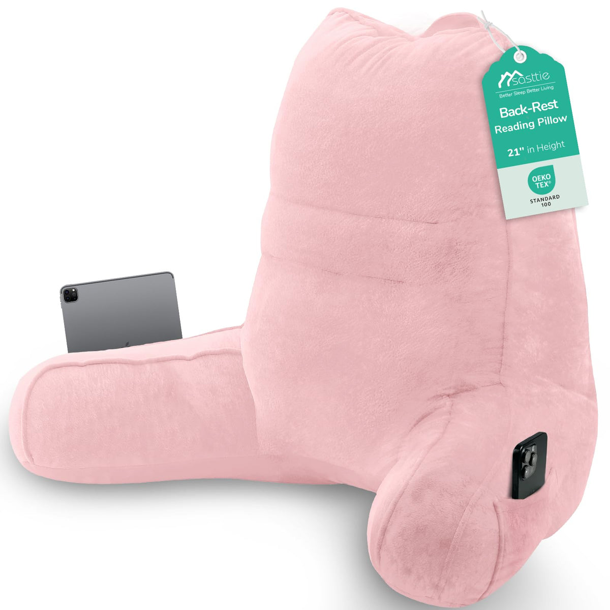 Sasttie Reading Pillow for Bed, Back Pillow for Sitting Up, Dark Grey