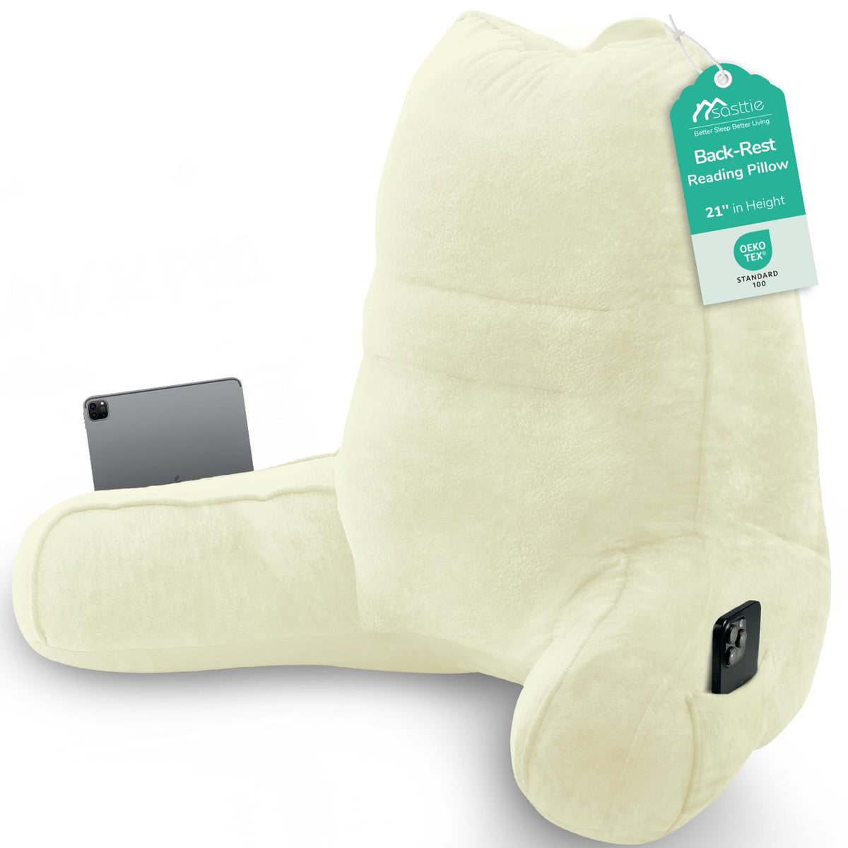 Sasttie Reading Pillow for Bed, Back Pillow for Sitting Up, Dark Grey