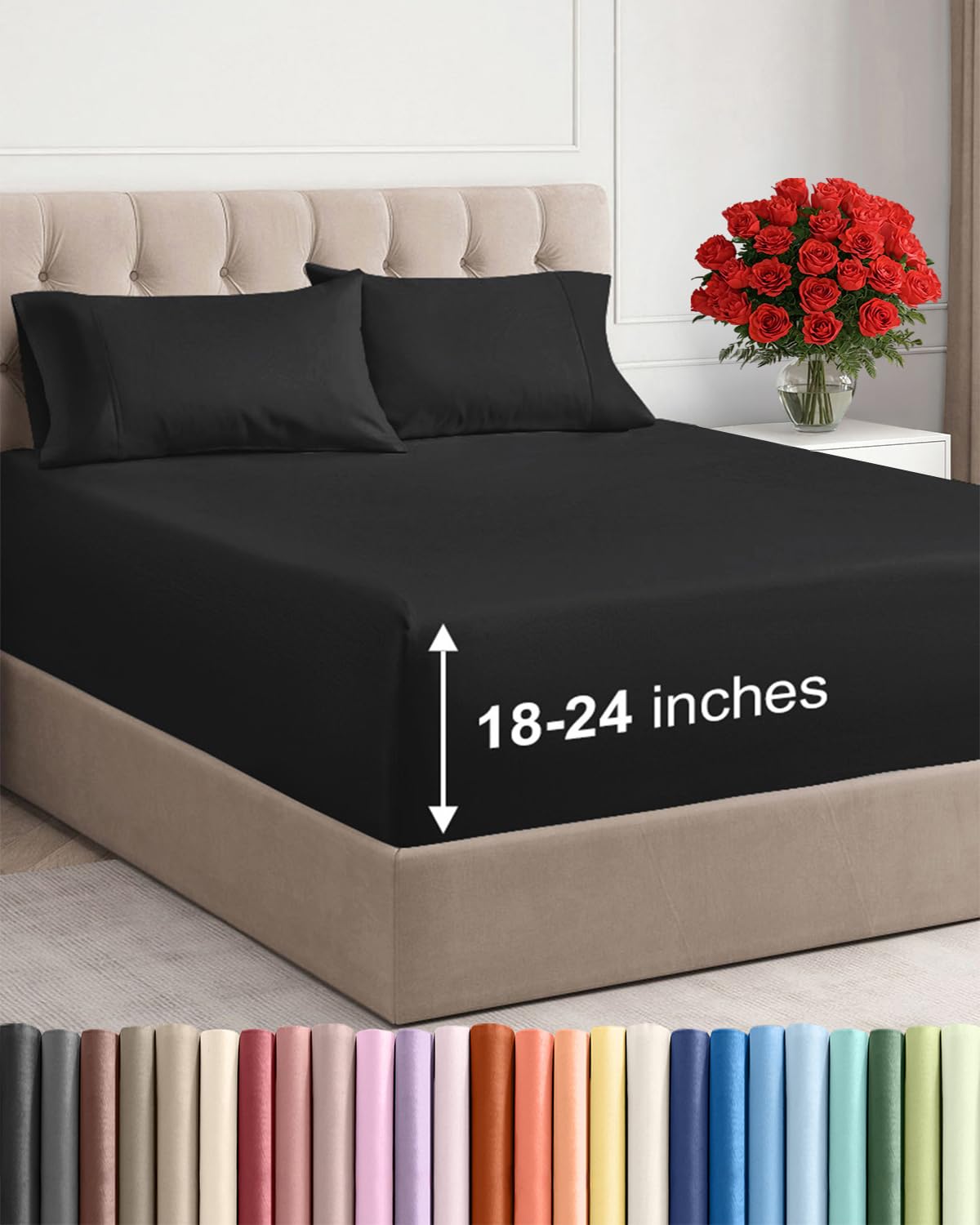 Extra Deep Queen Sheet Set - 4 Piece Breathable Cooling Sheets - Dark Grey