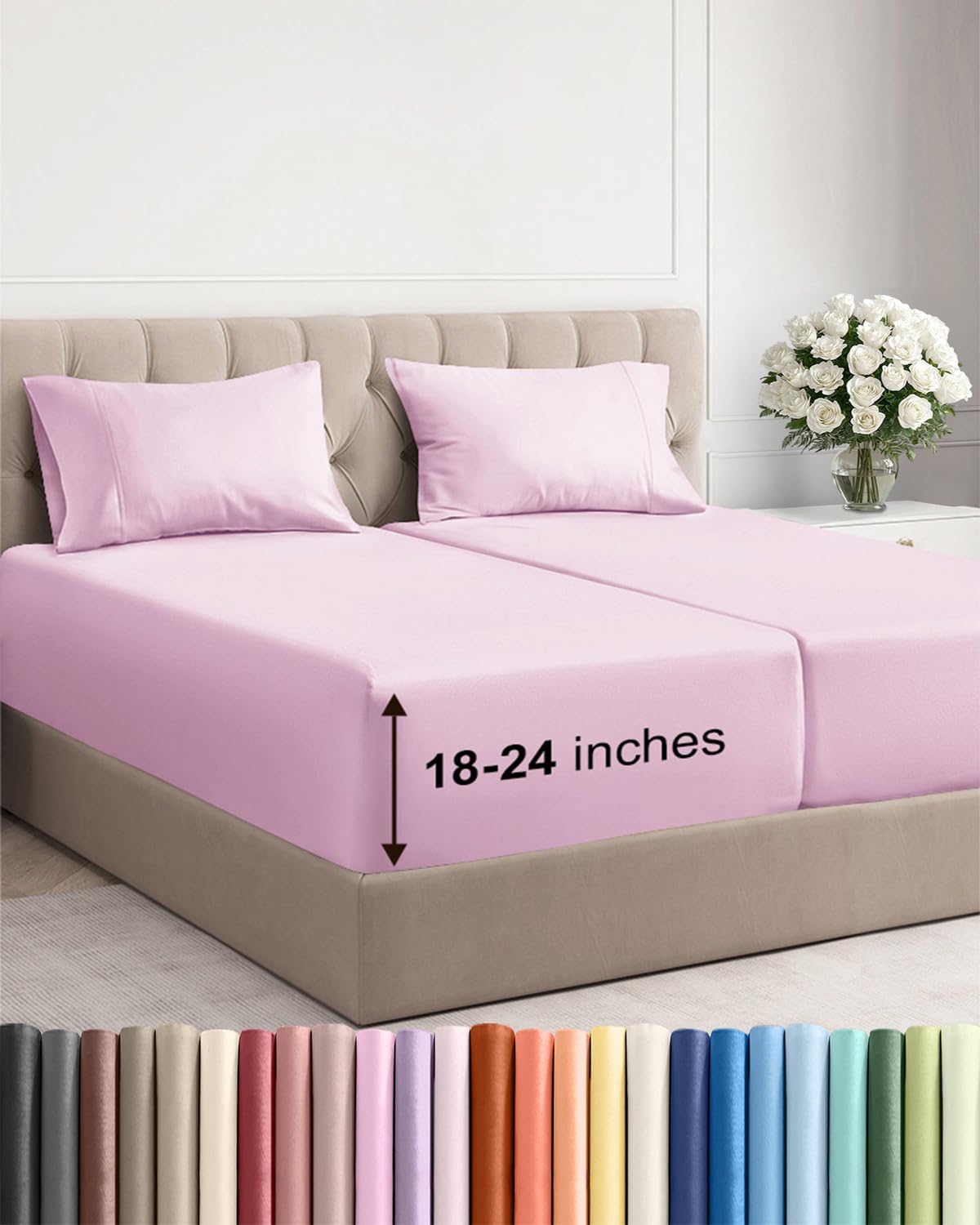Extra Deep Queen Sheet Set - 4 Piece Breathable Cooling Sheets - Dark Grey