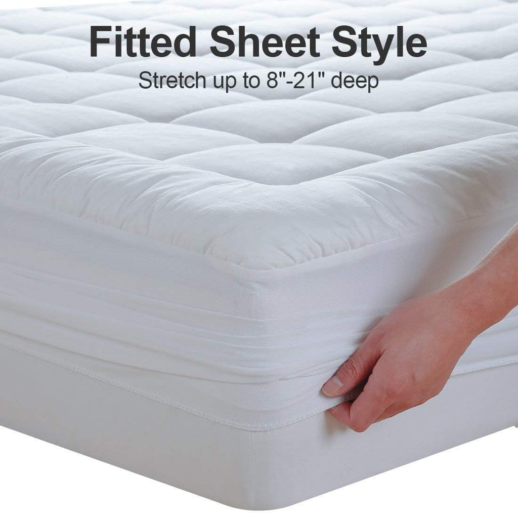 EASELAND Queen Size Mattress Pad Cotton Pillow Top Mattress Topper White