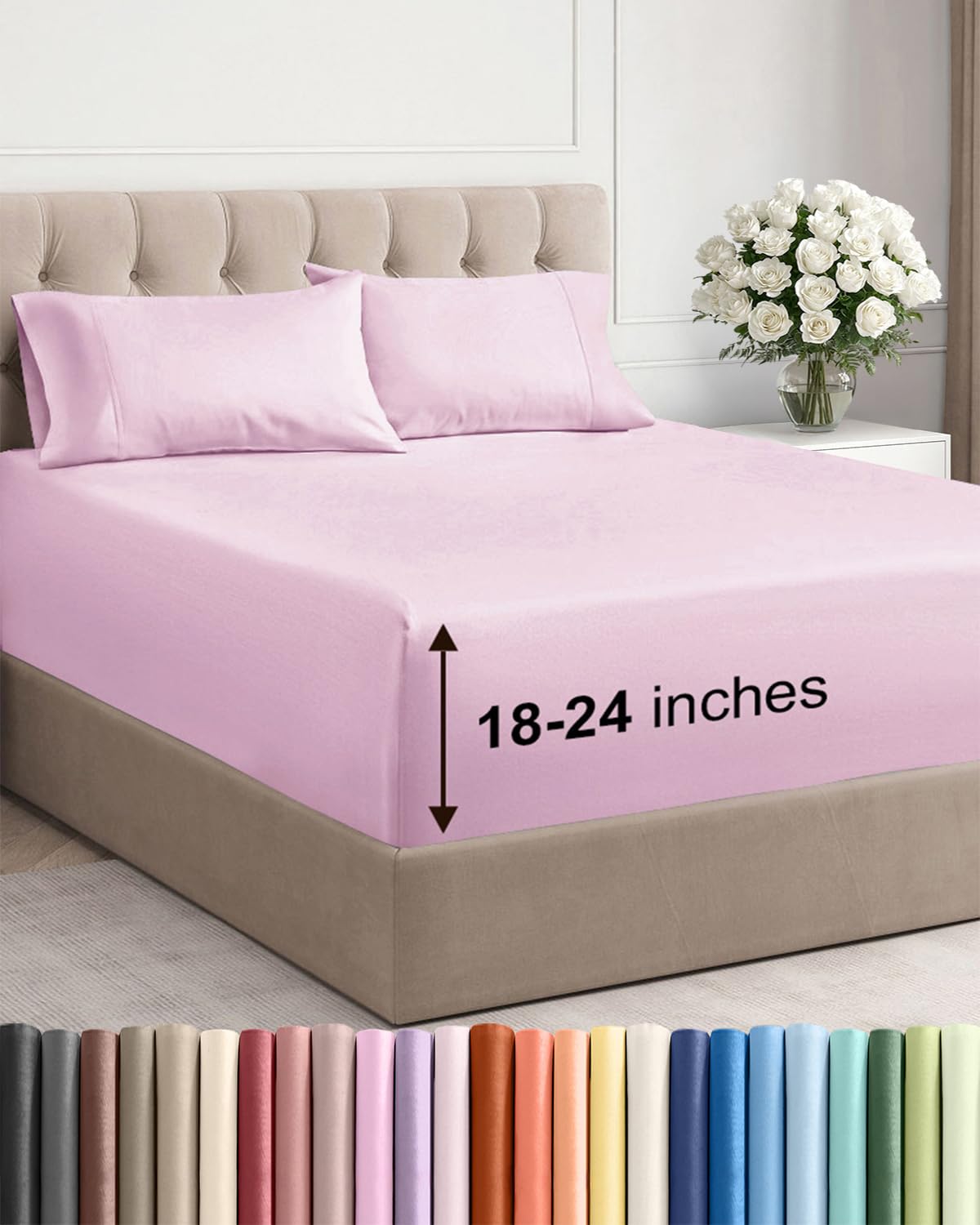 Extra Deep Queen Sheet Set - 4 Piece Breathable Cooling Sheets - Dark Grey