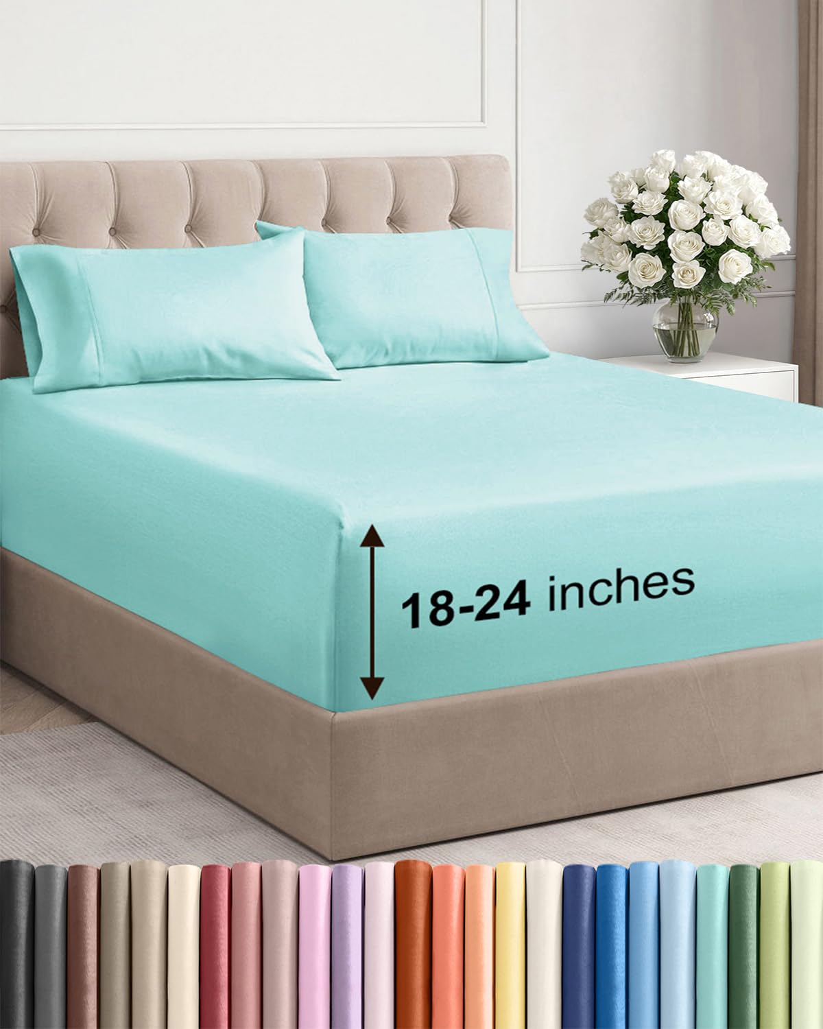 Extra Deep Queen Sheet Set - 4 Piece Breathable Cooling Sheets - Dark Grey