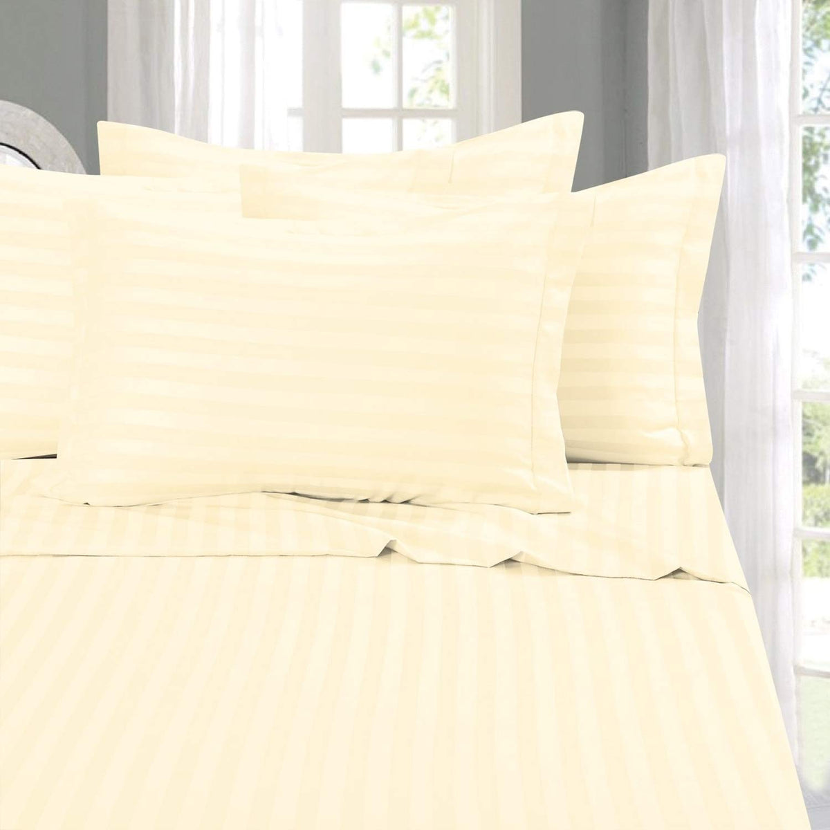 Elegant Comfort Softest and Coziest 6-Piece Sheet Set - 1500 Thread Count Egyptian Quality Luxurious Wrinkle Resistant 6-Piece Damask Stripe Bed Sheet Set, Queen, Camel/Gold