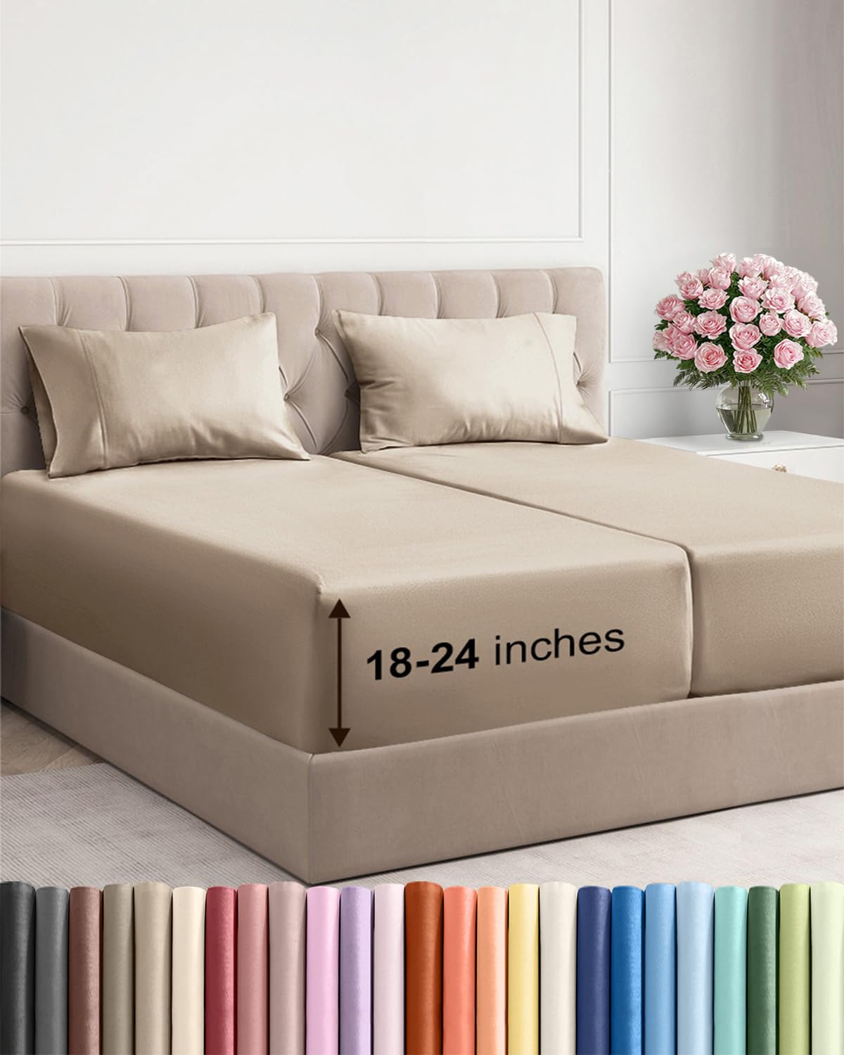 Extra Deep Queen Sheet Set - 4 Piece Breathable Cooling Sheets - Dark Grey