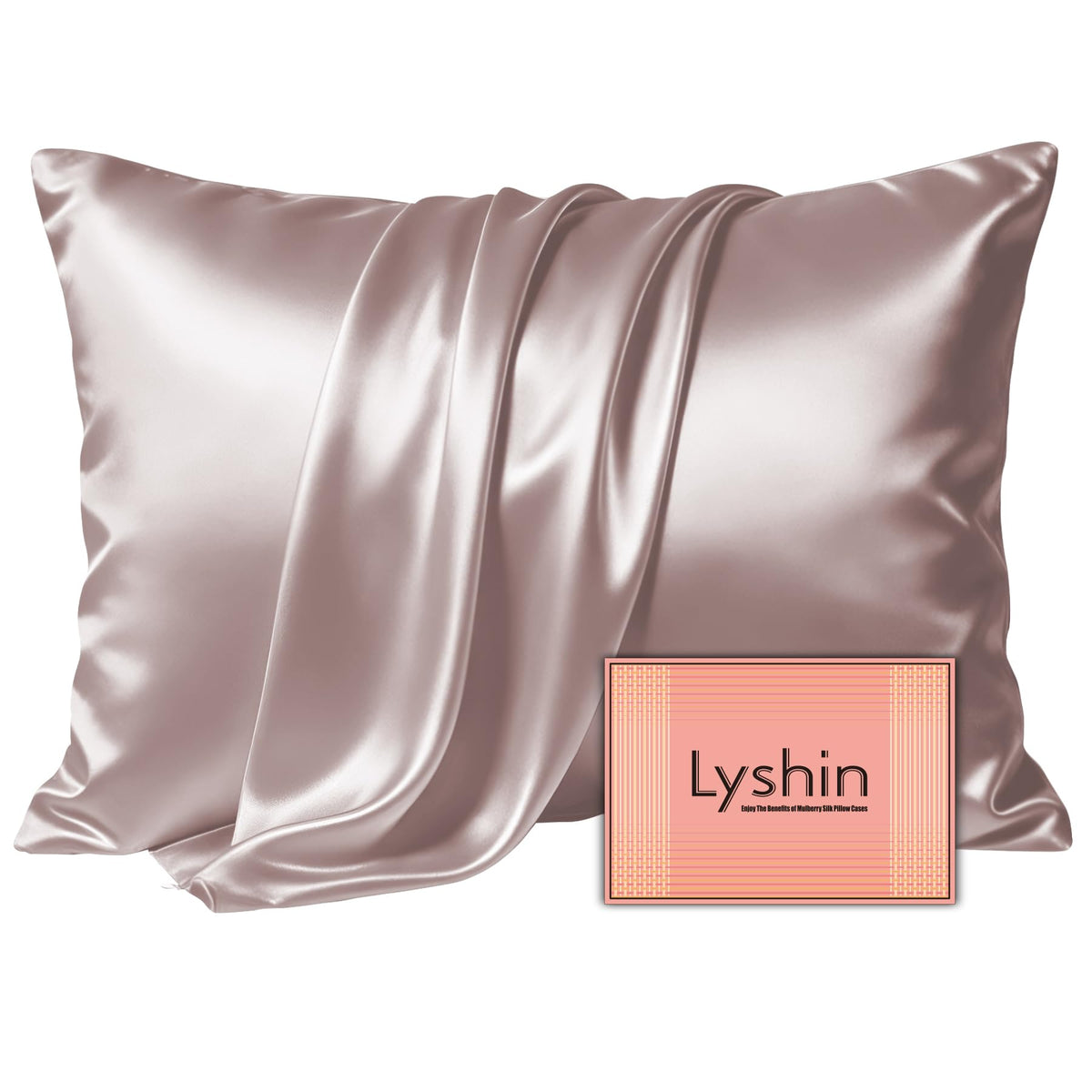 LYSHIN Silk Pillow Cases 2 Pack Standard Size with Zipper, Champagne