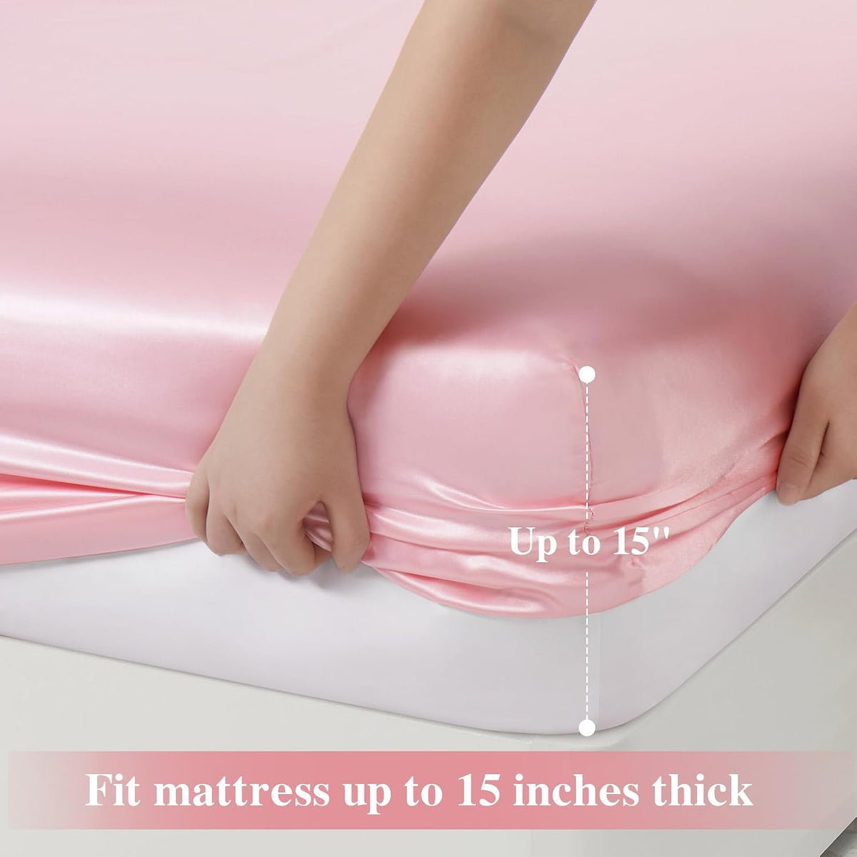 P Pothuiny 3-Piece Set Ruffle Satin Pillowcases & Twin Fitted Sheet
