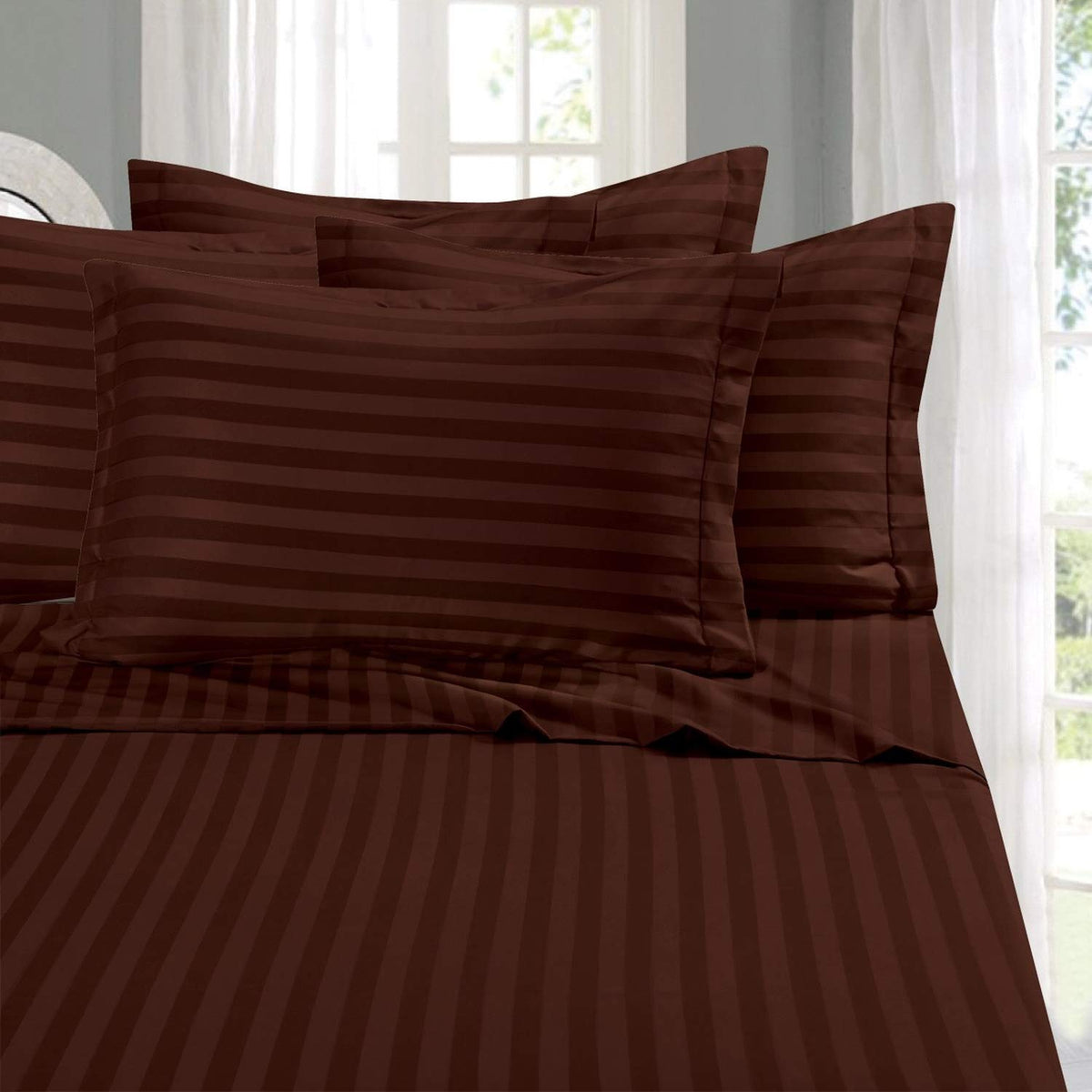 Elegant Comfort Softest and Coziest 6-Piece Sheet Set - 1500 Thread Count Egyptian Quality Luxurious Wrinkle Resistant 6-Piece Damask Stripe Bed Sheet Set, Queen, Camel/Gold