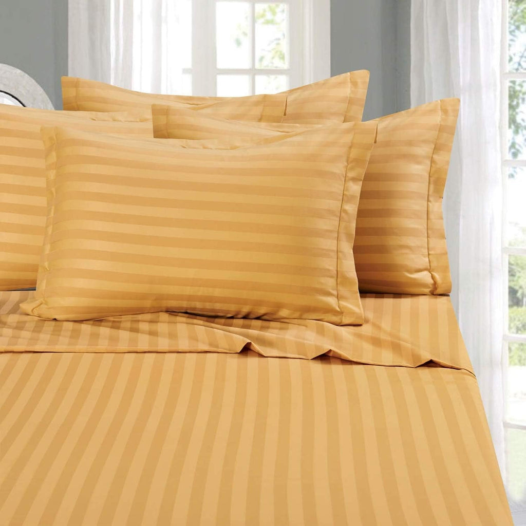 Elegant Comfort Softest and Coziest 6-Piece Sheet Set - 1500 Thread Count Egyptian Quality Luxurious Wrinkle Resistant 6-Piece Damask Stripe Bed Sheet Set, Queen, Camel/Gold