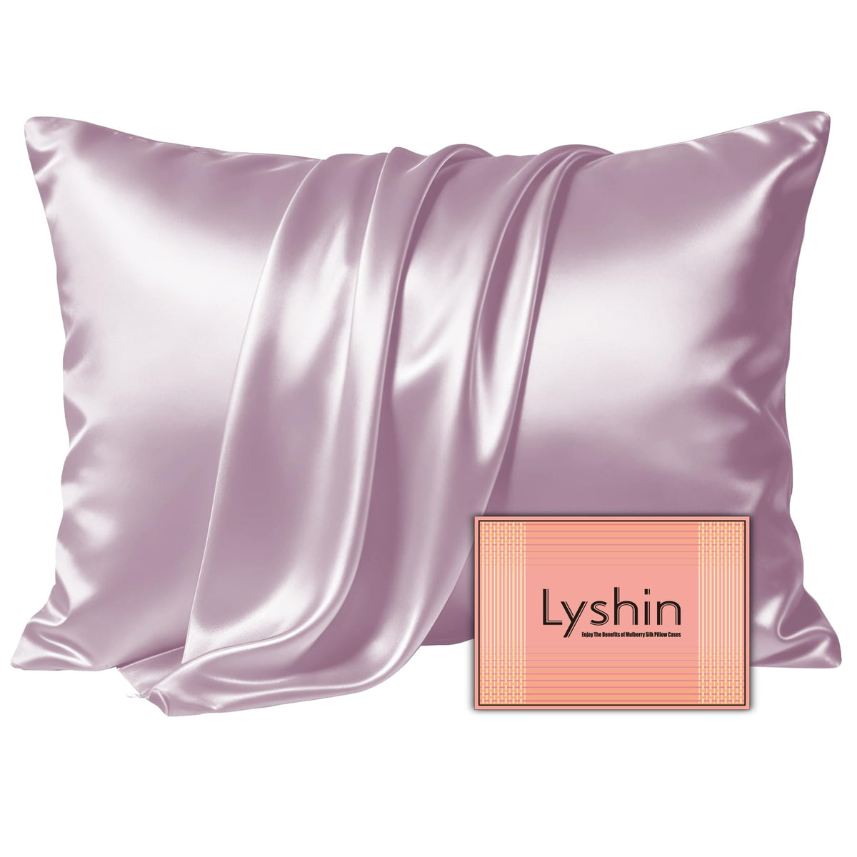LYSHIN Silk Pillow Cases 2 Pack Standard Size with Zipper, Champagne
