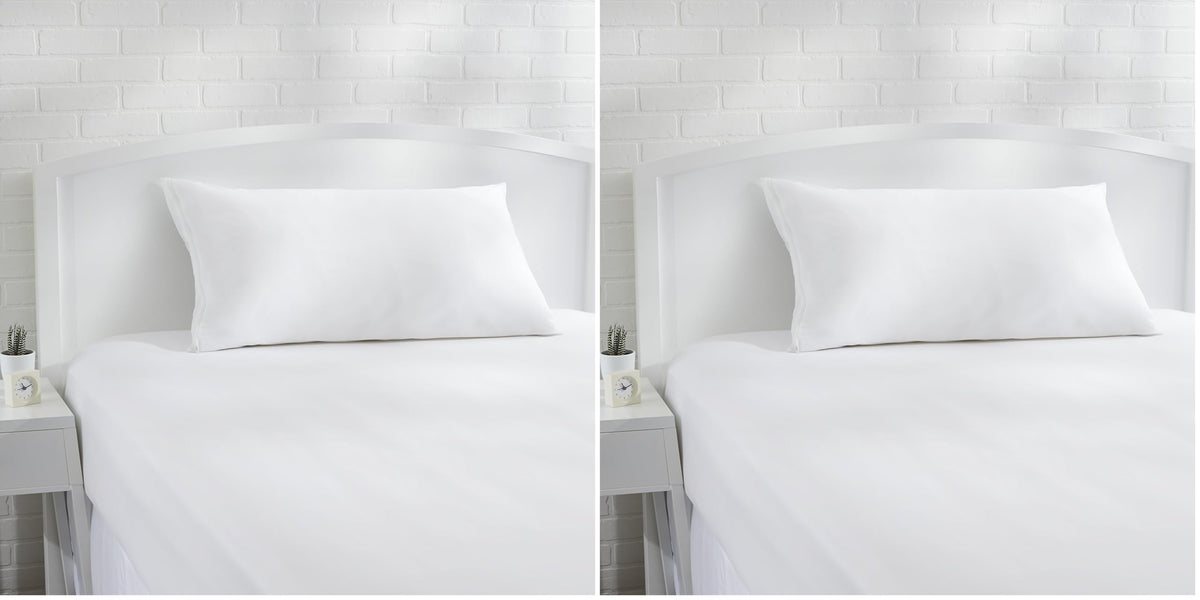 Amazon Basics Queen Pillow Protector with Zipper, 100% Cotton Hypoallergenic, Machine Washable, White, 31 x 21 Inches, Pillows Not Included