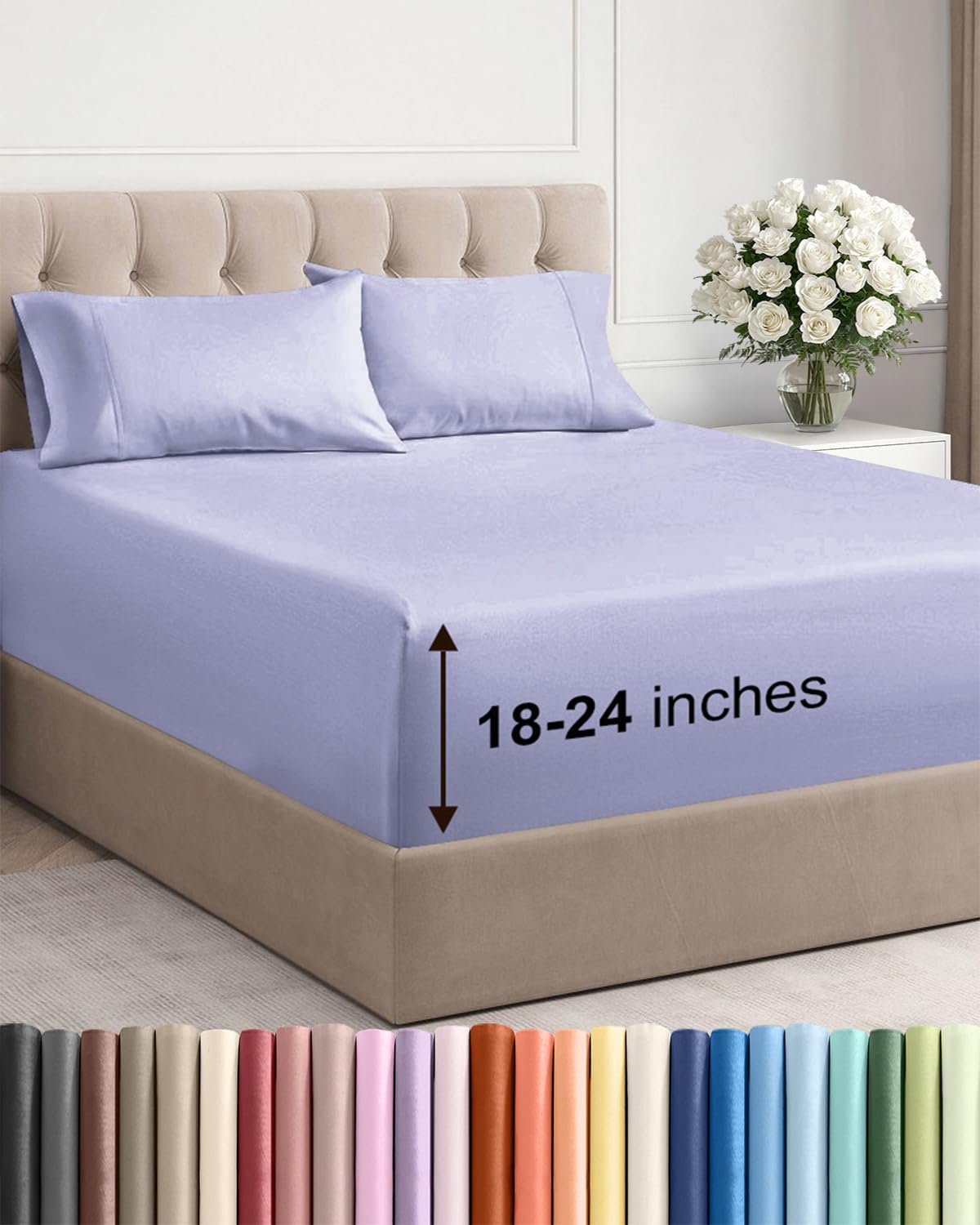 Extra Deep Queen Sheet Set - 4 Piece Breathable Cooling Sheets - Dark Grey