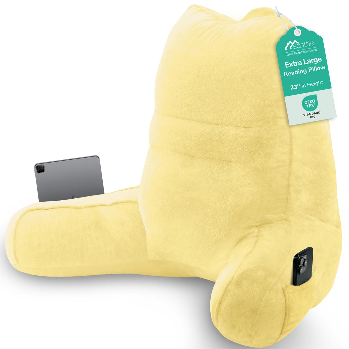 Sasttie Reading Pillow for Bed, Back Pillow for Sitting Up, Dark Grey