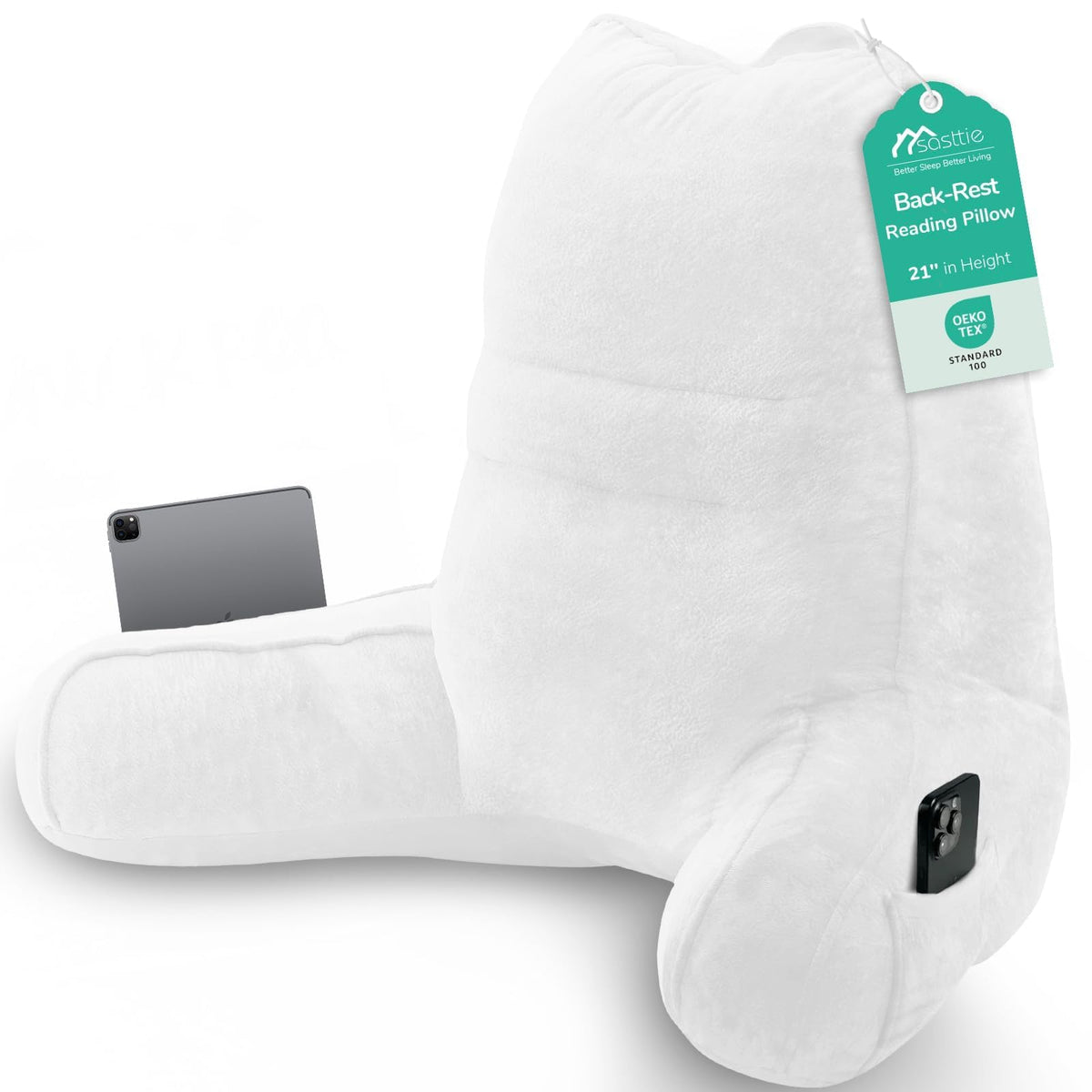 Sasttie Reading Pillow for Bed, Back Pillow for Sitting Up, Dark Grey
