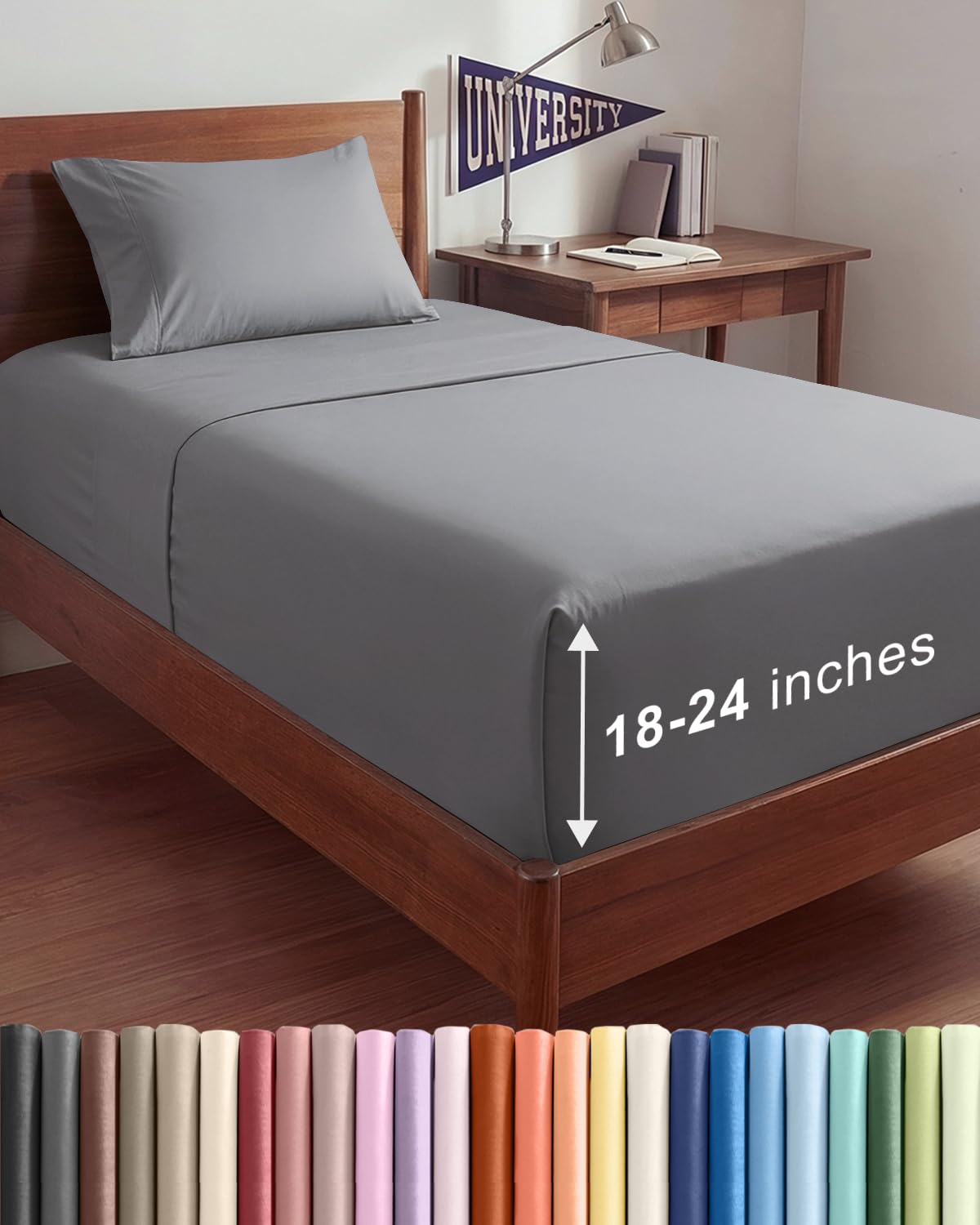 Extra Deep Queen Sheet Set - 4 Piece Breathable Cooling Sheets - Dark Grey