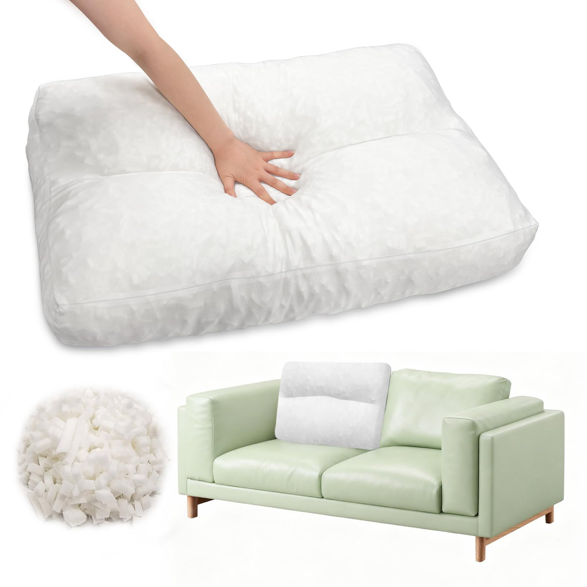 JZHLLA Shredded Foam Sofa Back Cushions Replacement Fluffy Memory Sponge Couch Pillow with Quilted Design 31x18x5 Inch Lumbar Support Pillow for Sofa Bed Floor