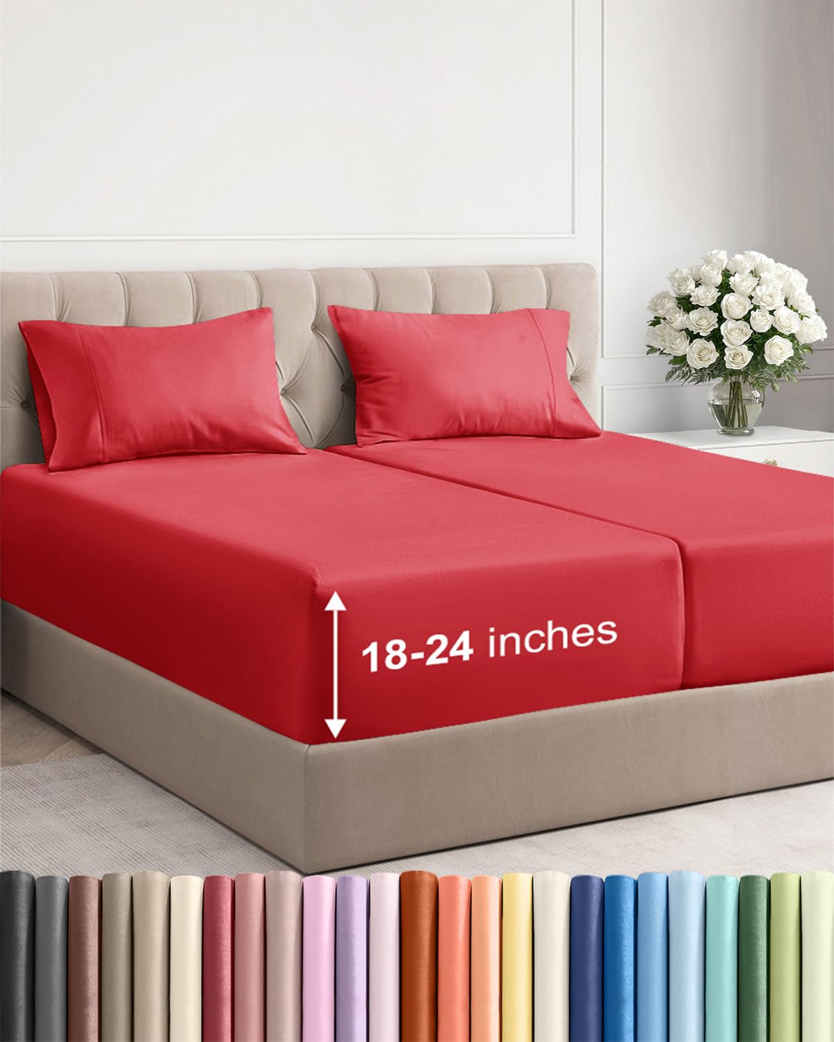 Extra Deep Queen Sheet Set - 4 Piece Breathable Cooling Sheets - Dark Grey