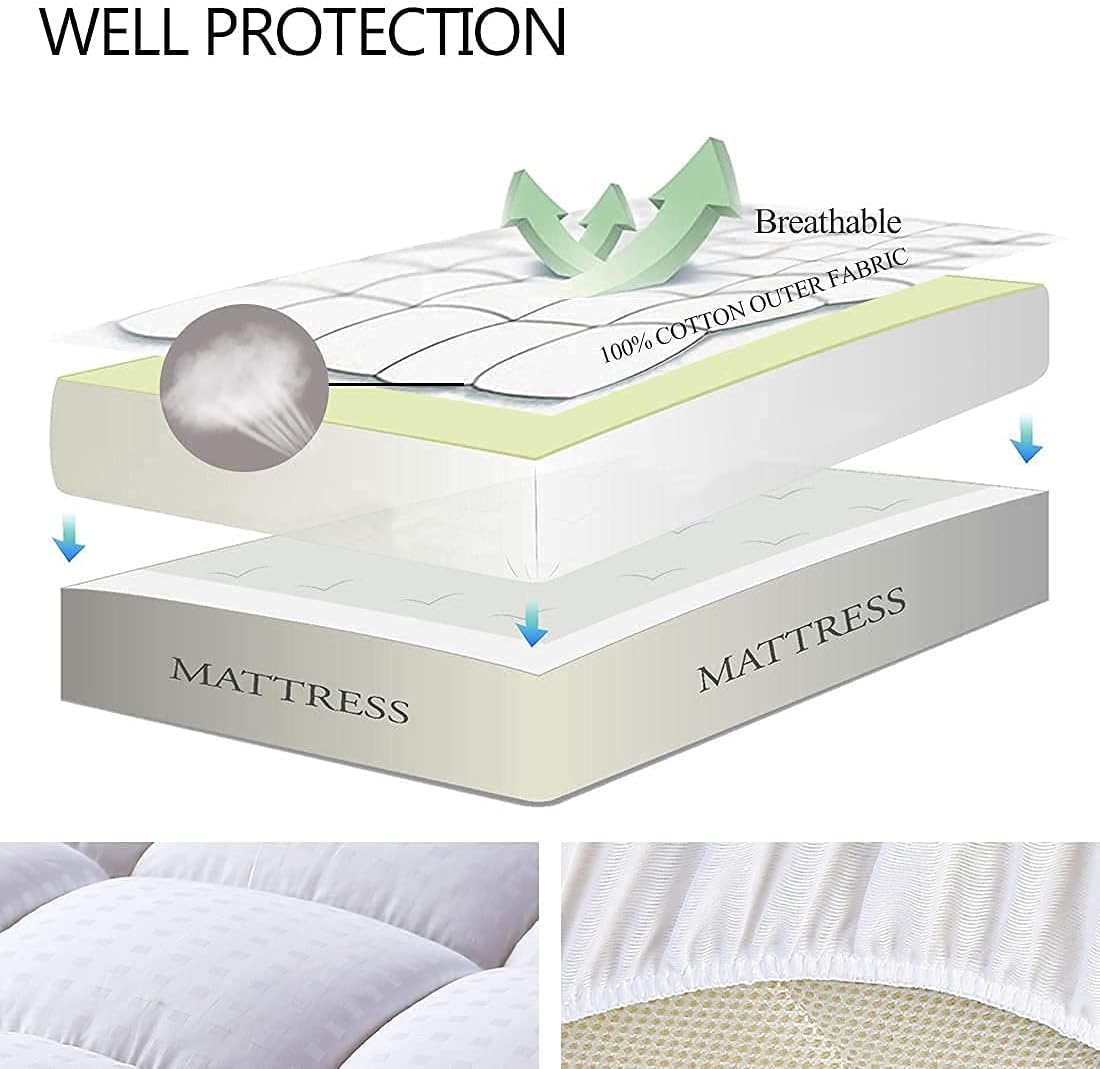 EASELAND Queen Size Mattress Pad Cotton Pillow Top Mattress Topper White