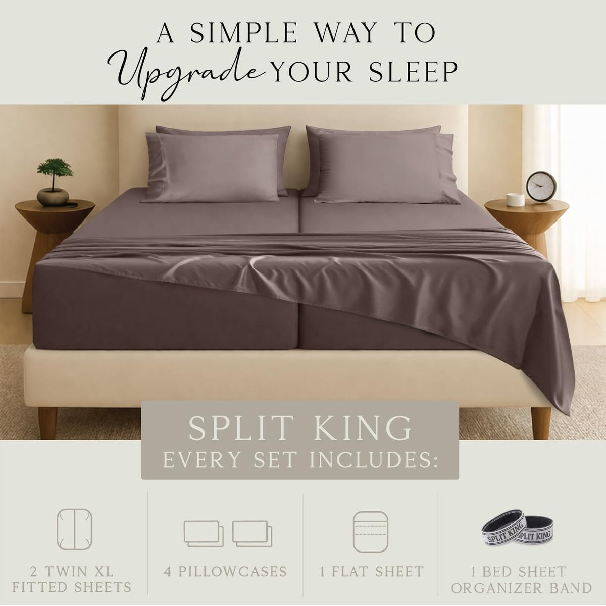 KARISSA MAE 7 Piece Luxury Bamboo Viscose Split King Sheets, FSC Certified