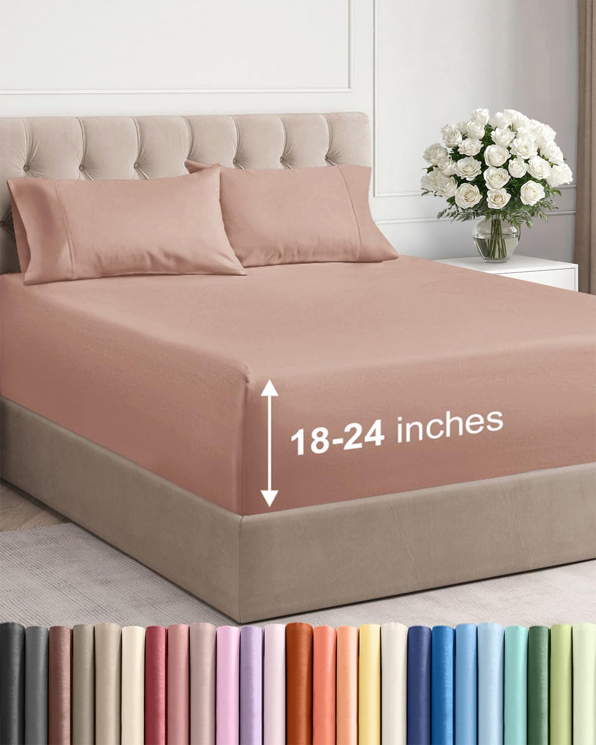 Extra Deep Queen Sheet Set - 4 Piece Breathable Cooling Sheets - Dark Grey