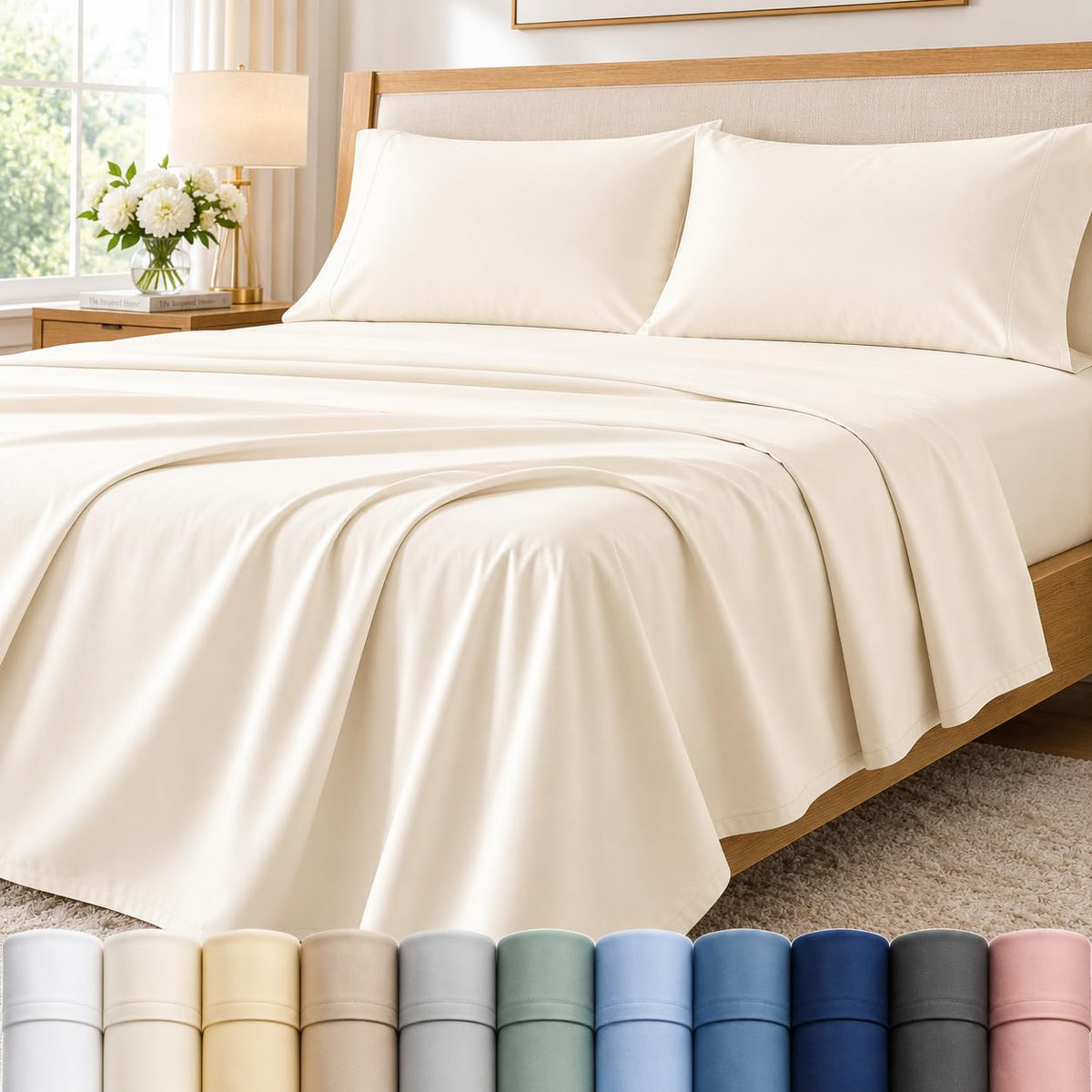 Queen Sheet Set, 400 Thread Count Bed Sheets Queen Size Set - French Blue