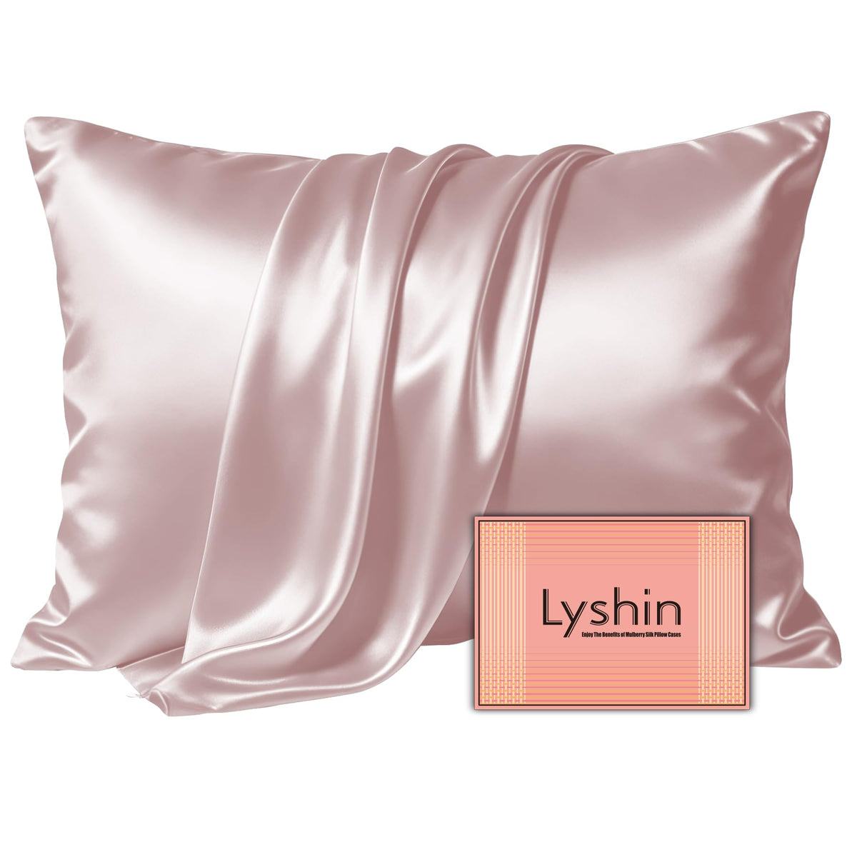 LYSHIN Silk Pillow Cases 2 Pack Standard Size with Zipper, Champagne