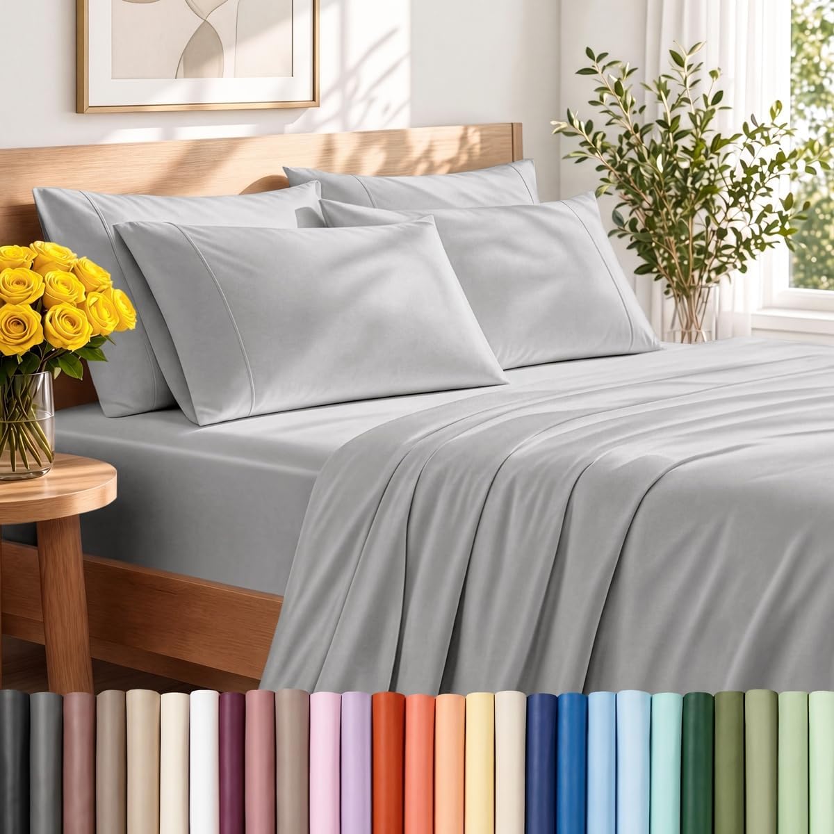 Bare Home Sheet Set 1800 Ultra-Soft with 2 Pillowcases (Twin XL, Light Grey)