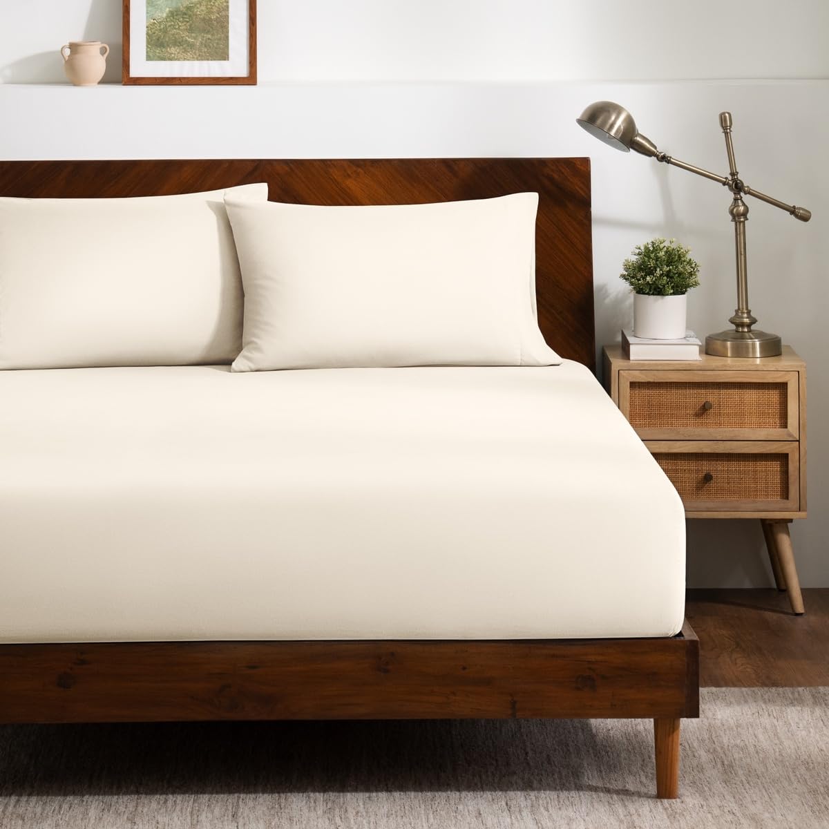 Bare Home Fitted Sheet + Pillowcase Set - Luxury 1800 Ultra-Soft Microfiber - Double Brushed - Deep Pockets - Easy Fit - Fitted Sheet and Pillowcases (Queen, White)