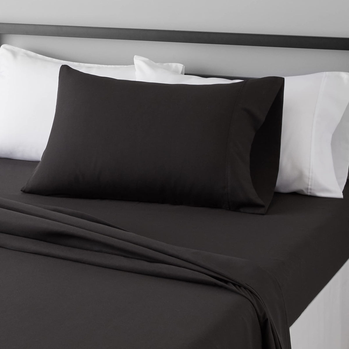 Amazon Basics Lightweight Super Soft Easy Care Wrinkle-Free Breathable Brushed Microfiber 3-Piece Bed Sheet Set with 14-Inch Deep Pockets, Twin, Dark Gray, Solid