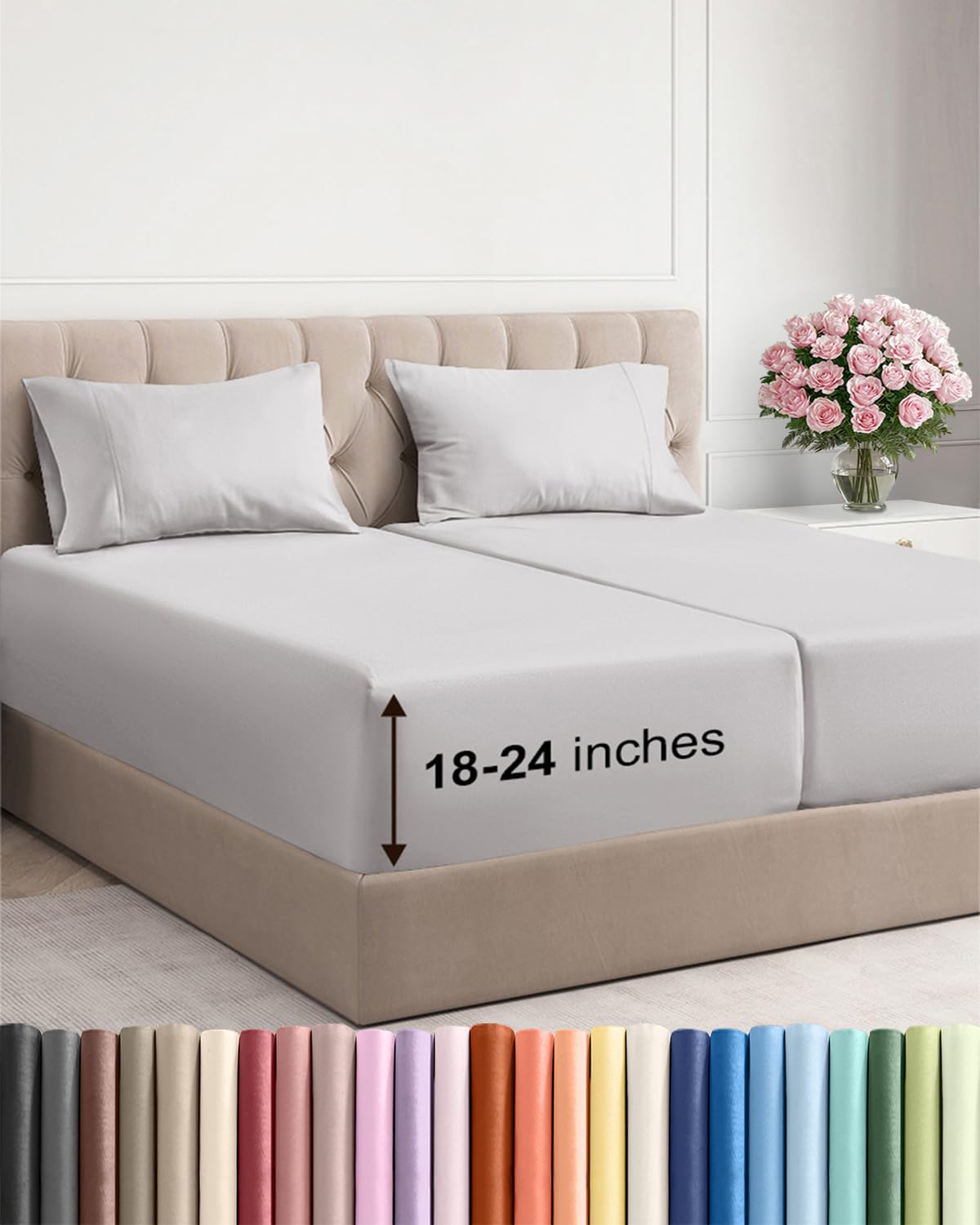 Extra Deep Queen Sheet Set - 4 Piece Breathable Cooling Sheets - Dark Grey