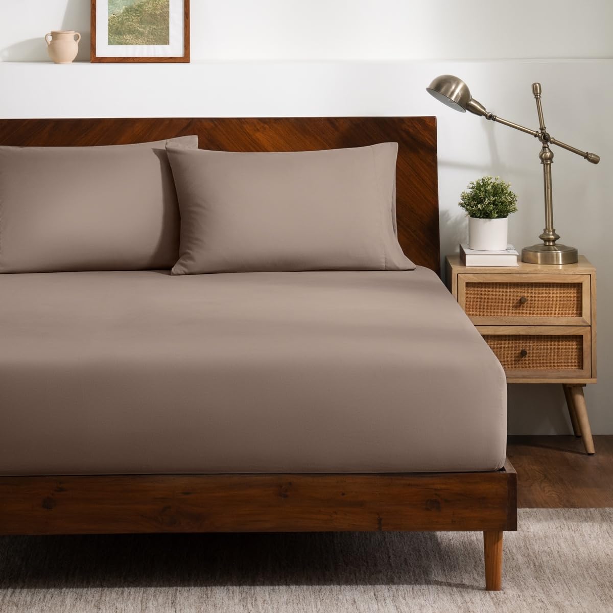 Bare Home Fitted Sheet + Pillowcase Set - Luxury 1800 Ultra-Soft Microfiber - Double Brushed - Deep Pockets - Easy Fit - Fitted Sheet and Pillowcases (Queen, White)