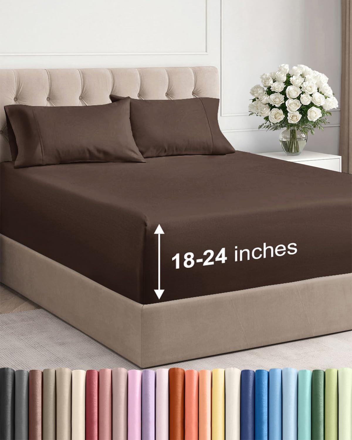 Extra Deep Queen Sheet Set - 4 Piece Breathable Cooling Sheets - Dark Grey