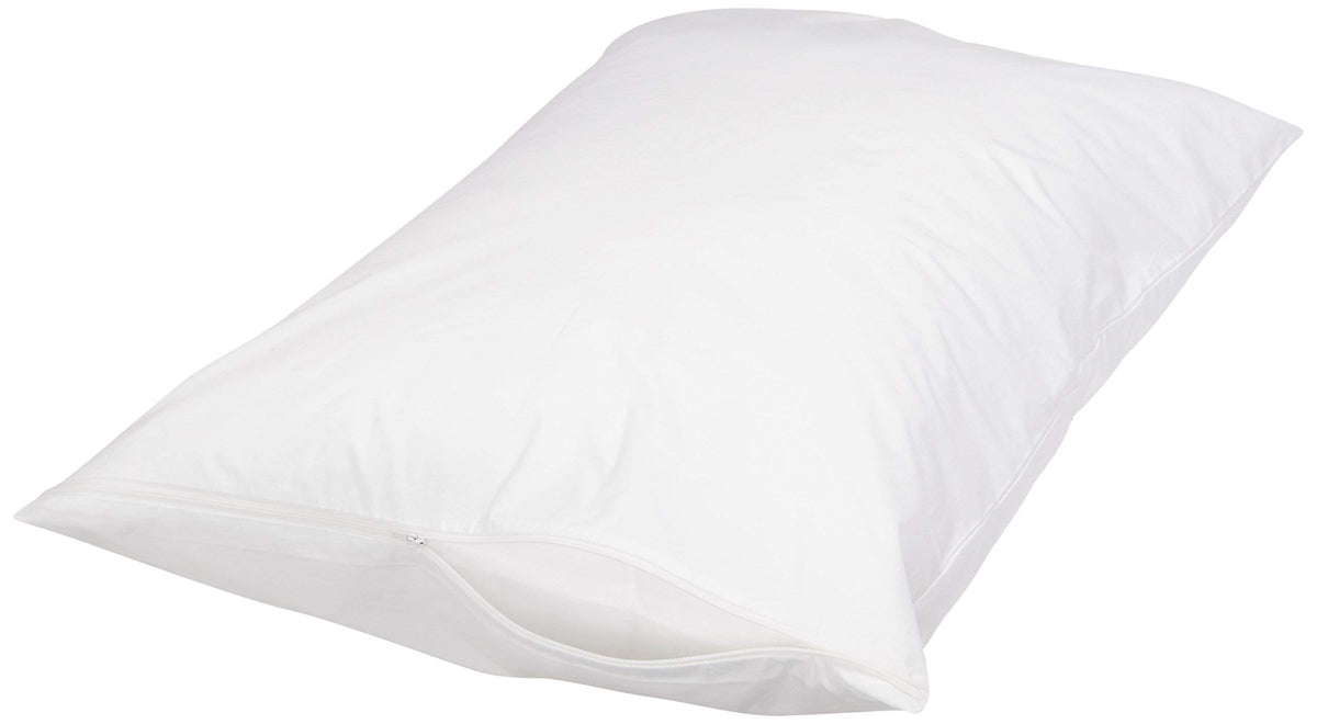 Amazon Basics Queen Pillow Protector with Zipper, 100% Cotton Hypoallergenic, Machine Washable, White, 31 x 21 Inches, Pillows Not Included