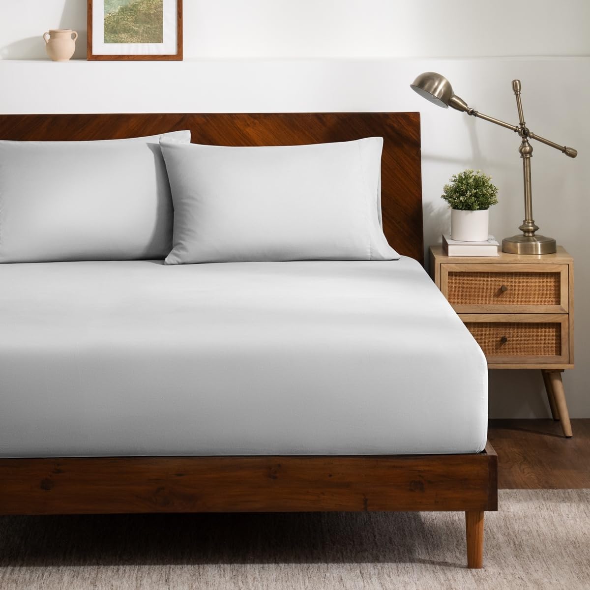 Bare Home Fitted Sheet + Pillowcase Set - Luxury 1800 Ultra-Soft Microfiber - Double Brushed - Deep Pockets - Easy Fit - Fitted Sheet and Pillowcases (Queen, White)