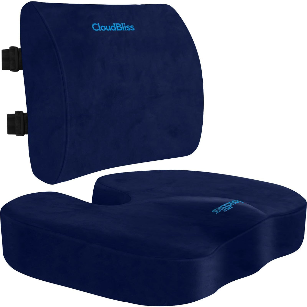 CloudBliss Ergonomic Seat Cushion & Lumbar Support Pillow Set, Black,Large