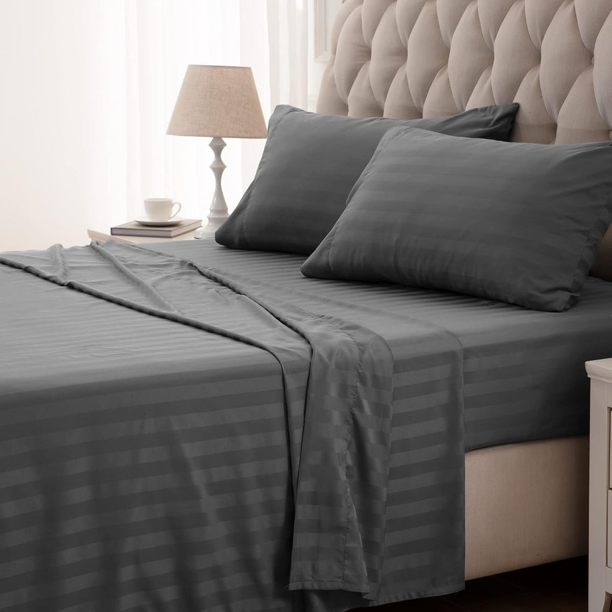 SLEEP ZONE Striped Cooling Queen Sheets Set - Fitted Flat Sheet & Pillowcase Sets 4 Piece - Super Soft Stripe Bed Sheet, Easy Care, Deep Pocket (Teal, Queen)