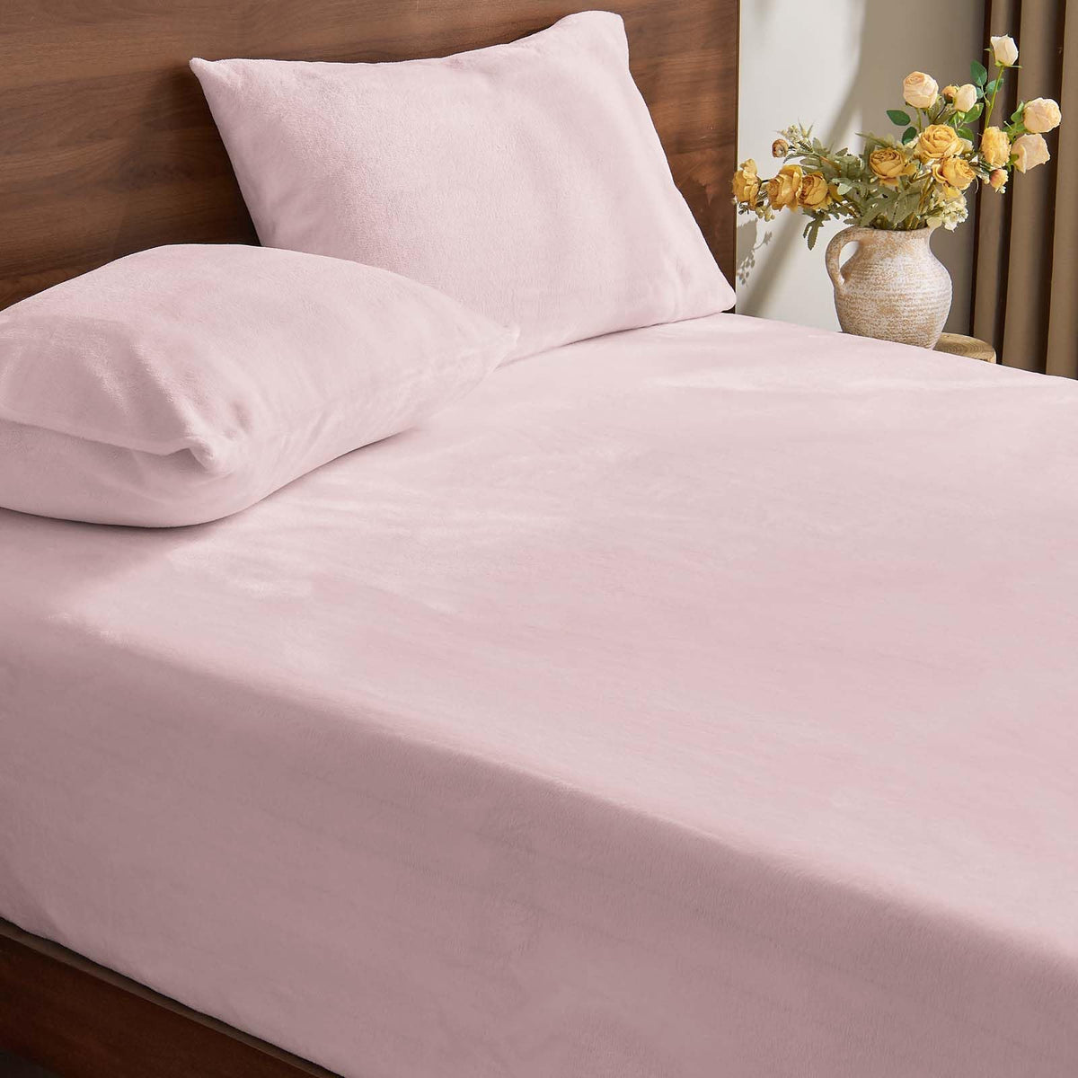 BEDELITE Fleece Queen Fitted Sheet & Pillowcases Set, Grey, 3 Pieces