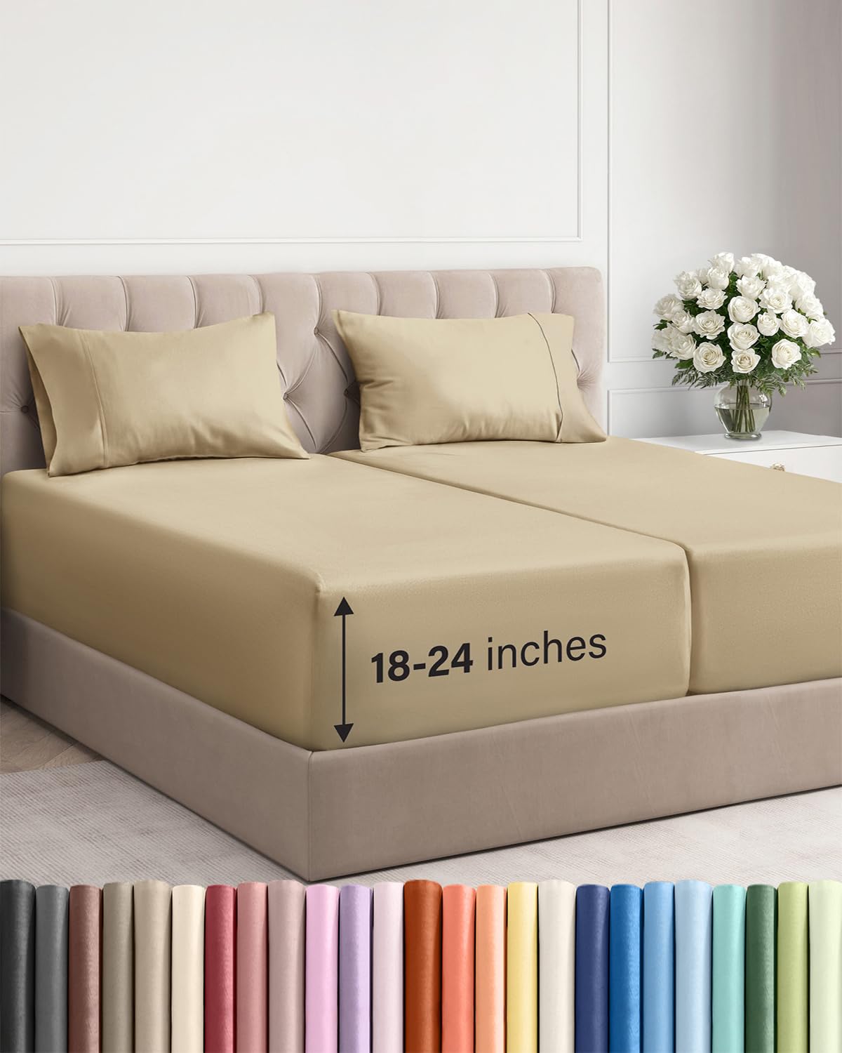 Extra Deep Queen Sheet Set - 4 Piece Breathable Cooling Sheets - Dark Grey