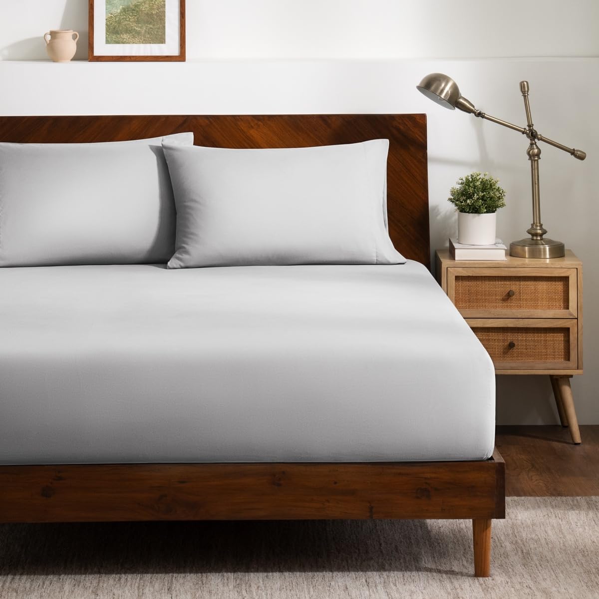 Bare Home Fitted Sheet + Pillowcase Set - Luxury 1800 Ultra-Soft Microfiber - Double Brushed - Deep Pockets - Easy Fit - Fitted Sheet and Pillowcases (Queen, White)
