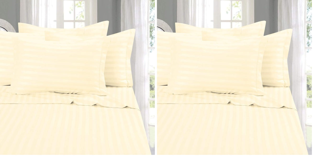 Elegant Comfort Softest and Coziest 6-Piece Sheet Set - 1500 Thread Count Egyptian Quality Luxurious Wrinkle Resistant 6-Piece Damask Stripe Bed Sheet Set, Queen, Camel/Gold