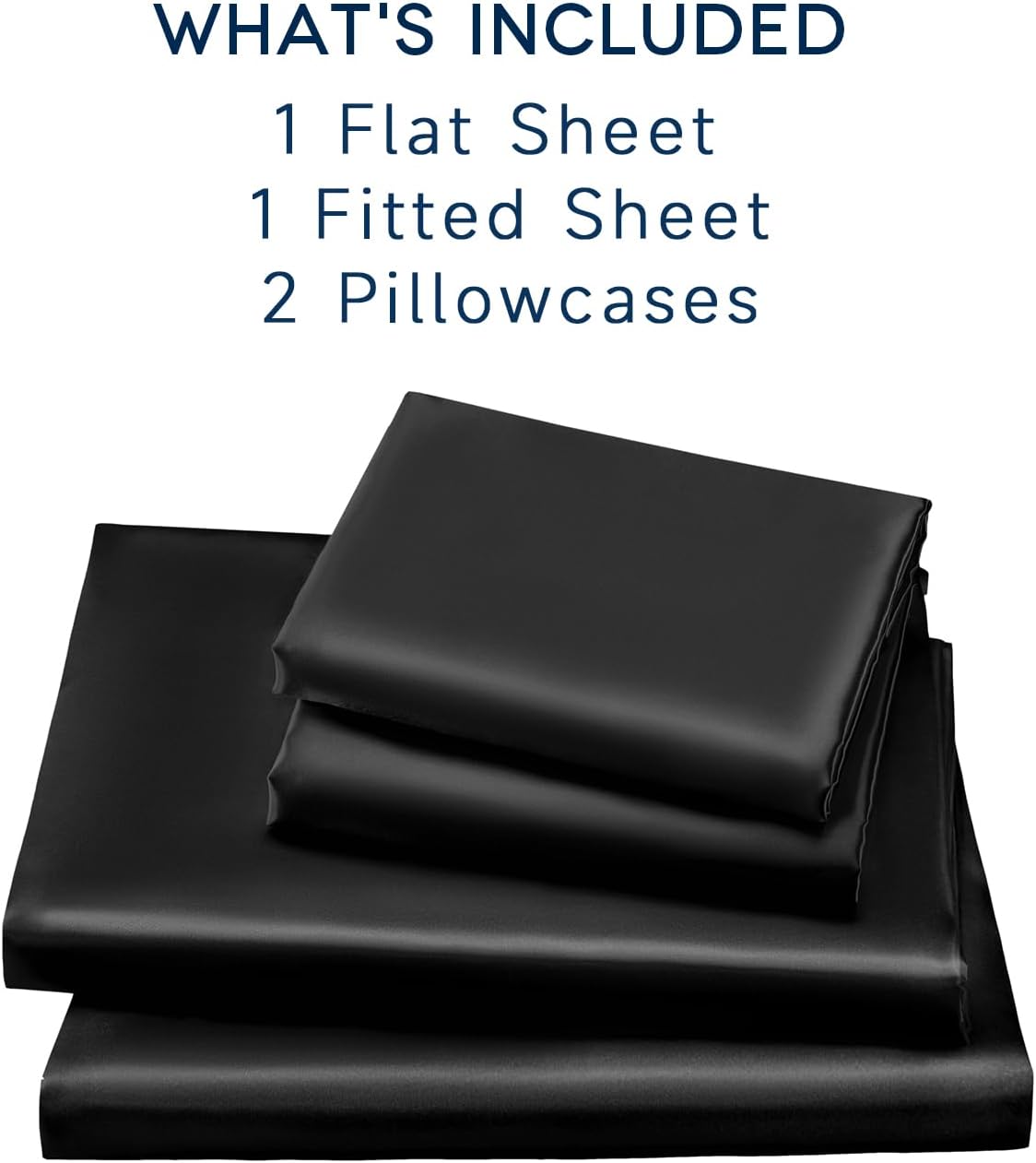 Satin Sheets Full Size - 4 Pieces Luxury Silky Soft Bed Sheets, Wrinkle-Free Black Satin Silk Sheet Set with 1 Deep Pocket Fitted Sheet, 1 Flat Sheet, 2 Pillow Cases