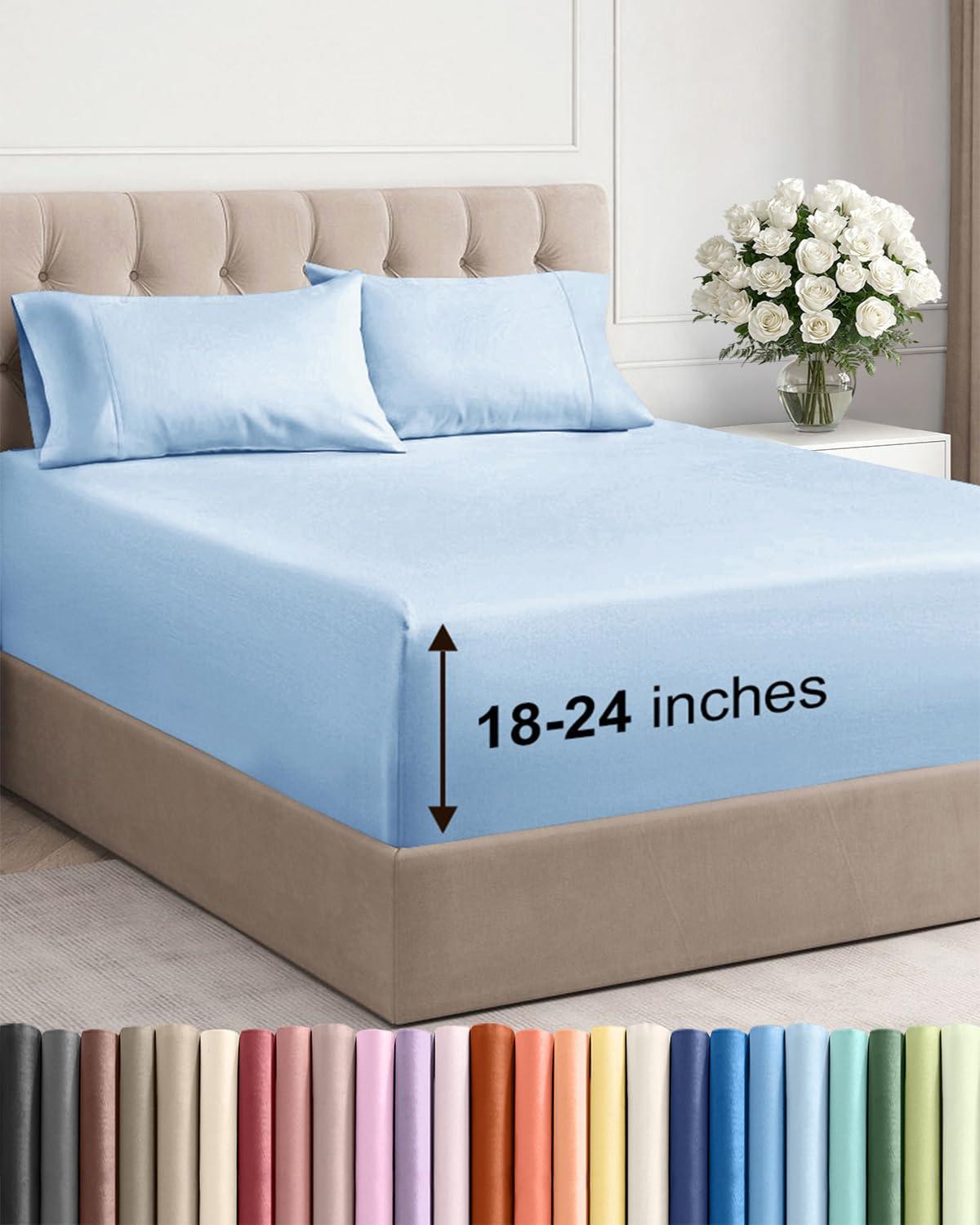 Extra Deep Queen Sheet Set - 4 Piece Breathable Cooling Sheets - Dark Grey