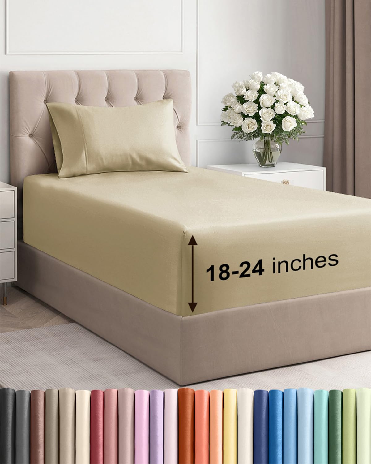 Extra Deep Queen Sheet Set - 4 Piece Breathable Cooling Sheets - Dark Grey